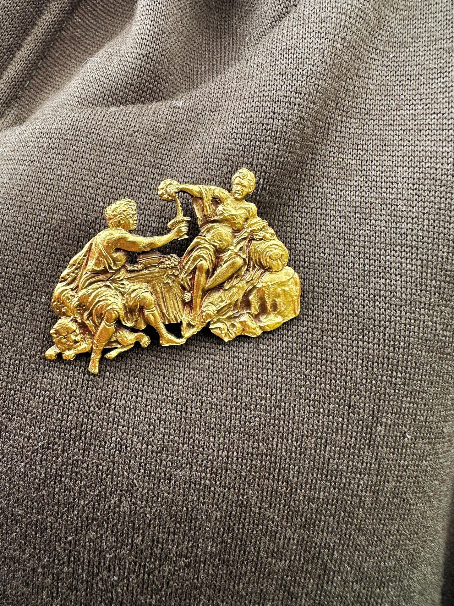 Gold-toned Vintage Roman Brooch "Bacchanalia"