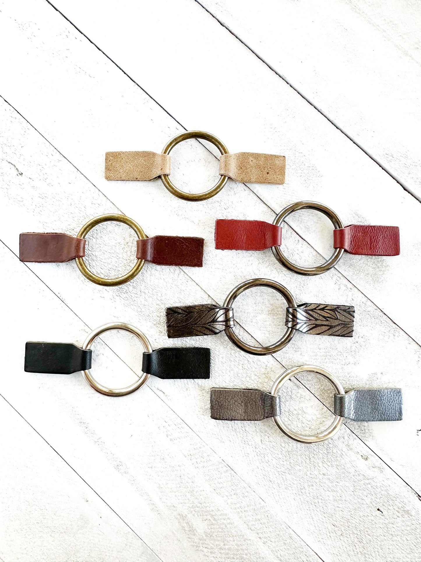 Dress Cinch Clip | Bronze Ring & Brown Leather Sweater Clip | Unique Clothing Clasps Shawl Clip | Steampunk Minimalist Versatile Skinny Belt