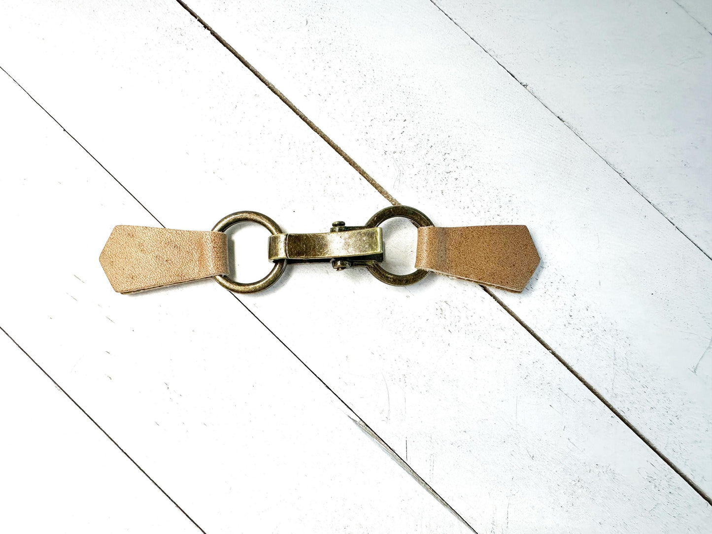 NEW Bronze Buckle & Tan Brown Leather Cinch Clip, Skinny Belt Alternative for Dress, Jacket, Cardigan, Mini-Tailor Button Closure, KardiKlip