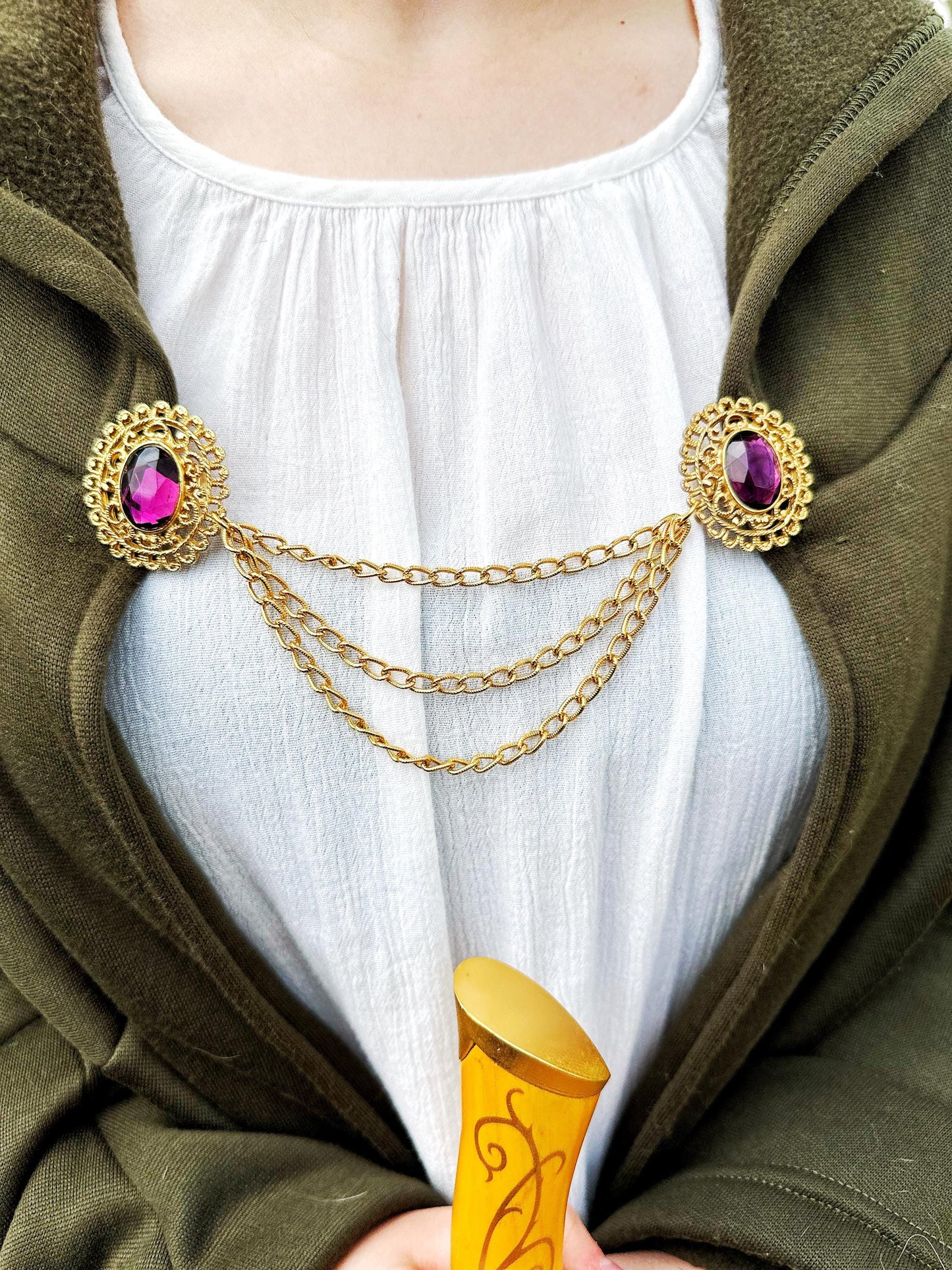 NEW* Gold & Purple Stone w/ Chains Cloak Clasp | Vintage Repurposed