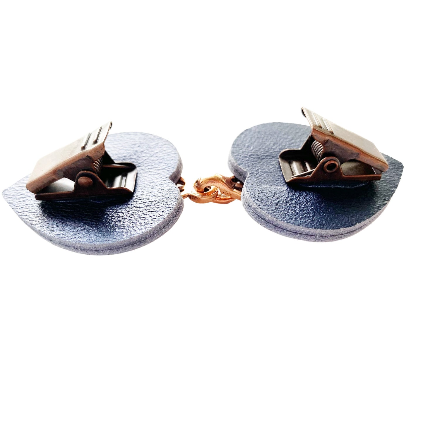 Cinch Clip | Waist Cincher | Copper on Navy Blue Leather Dress Clips | Cloak Clasp | Cardigan Clips | Unique Gift | Scarf Kardiklips | K-134