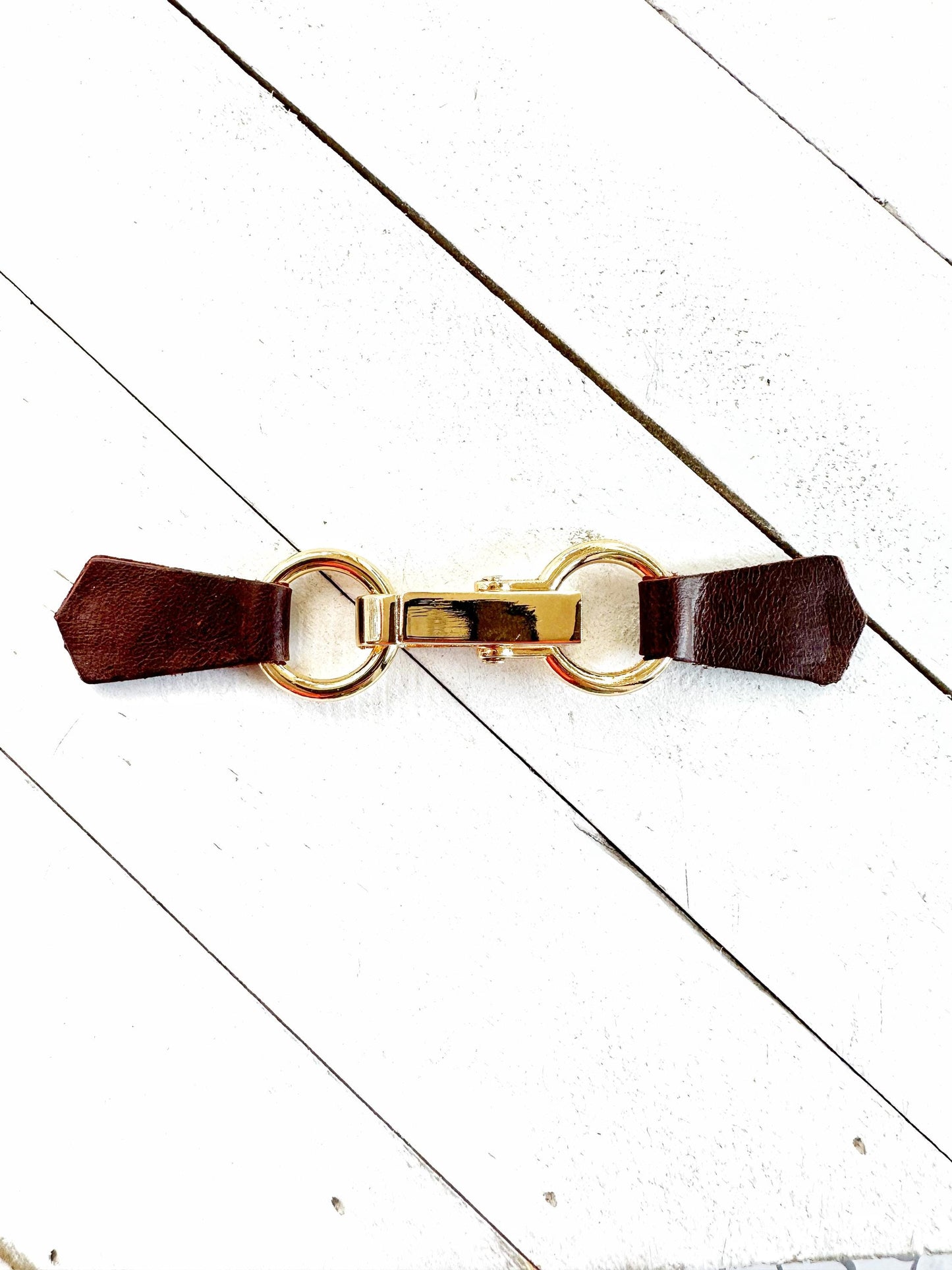 NEW Gold Buckle & Dark Brown Leather Cinch Clip, Skinny Belt Alternative for Dress, Jacket, Cardigan, Mini-Tailor Button Closure