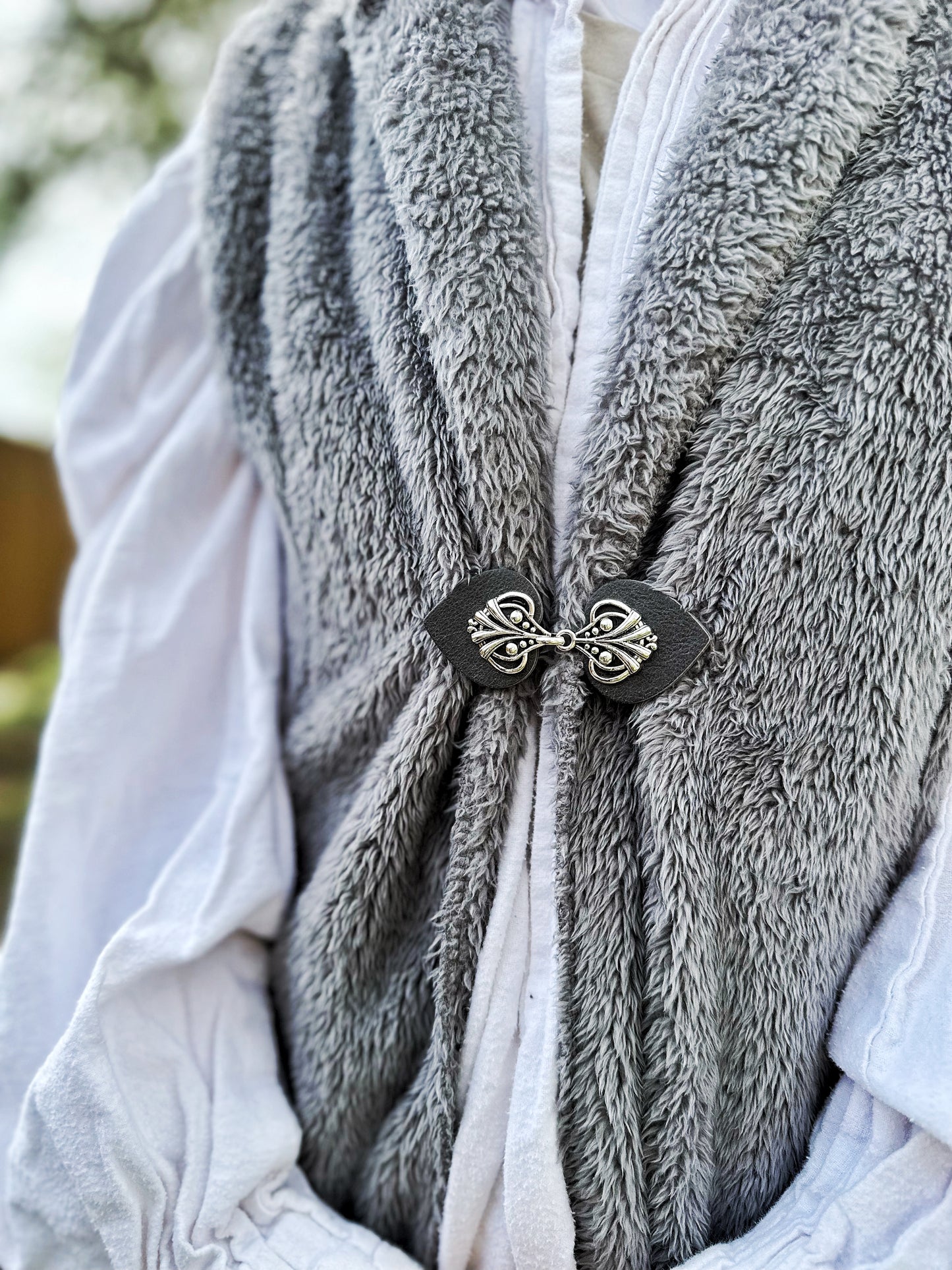 "Myriad" Silver on Gray Leather Clothing Clip
