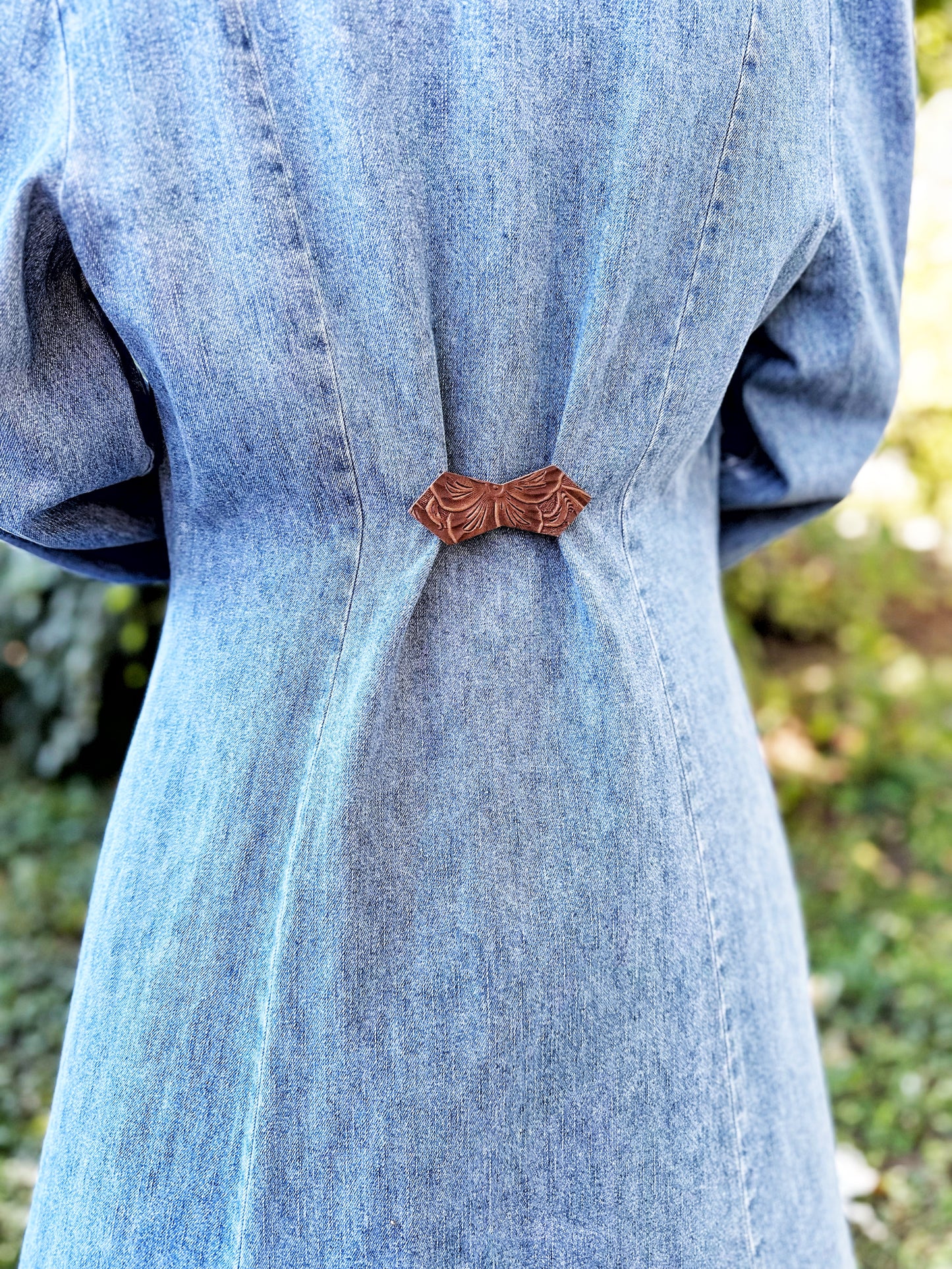 "Impressions" Raised Embossed Brown Leather Clasp