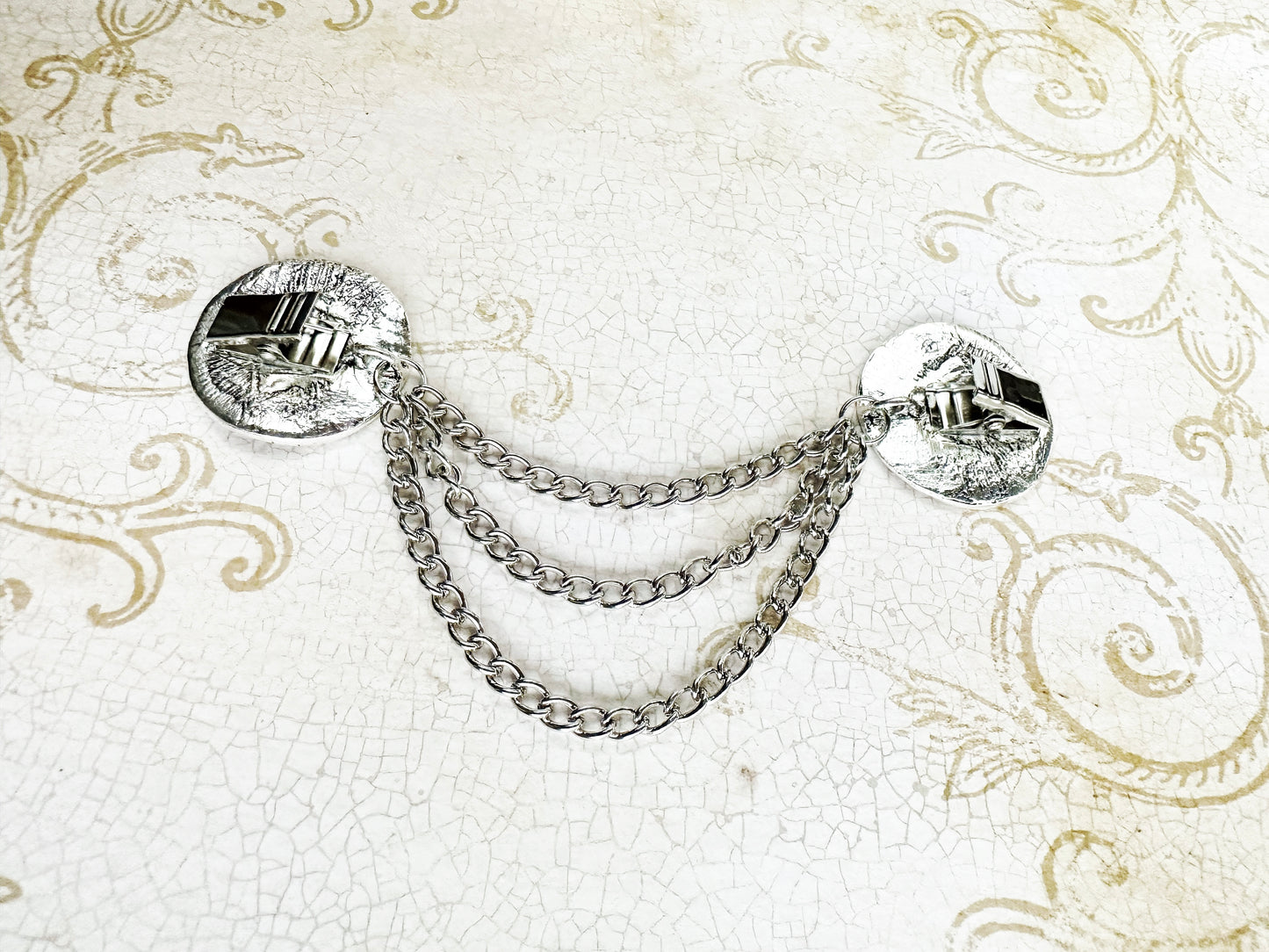 Silver Metal Medallions w/ Chains Cloak Clasp