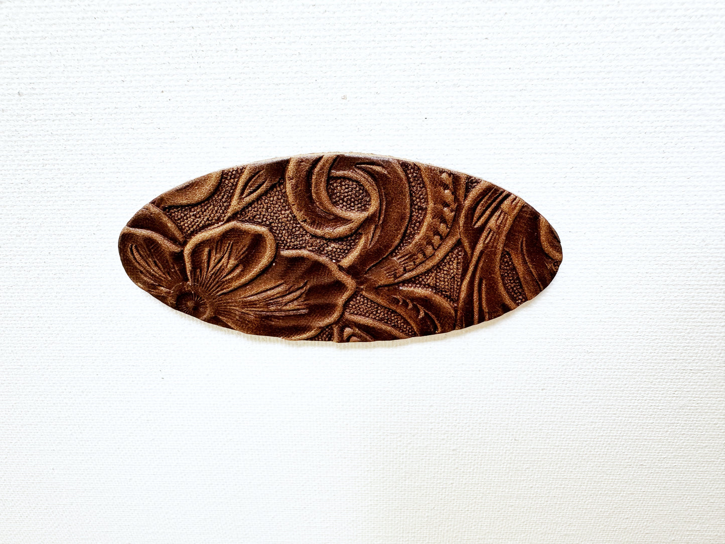 "Impressions" Raised Embossed Brown Leather Clasp