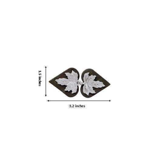 Silver Leaf Cloak Clasp | Sweater Clips | Metal on Genuine Gray Leather Cardigan Closure | Kardiklips | Steampunk Renaissance Cape | K-009