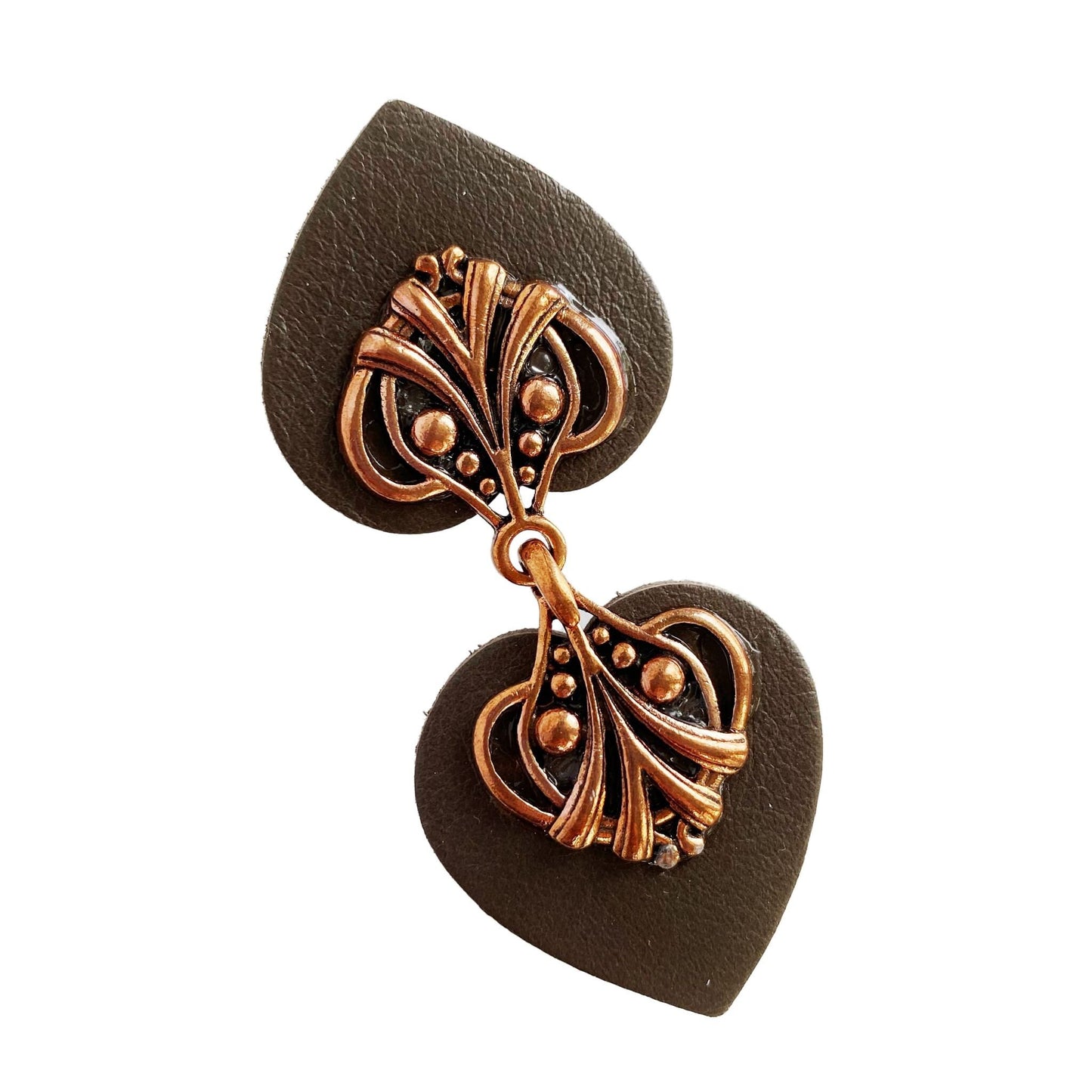 Sweater Clip | Copper on Gray Leather Cardigan Clips | Cloak Clasp Cinch Clip | Dress Clip | Unique Gift | Button Belt Alternative | K-132