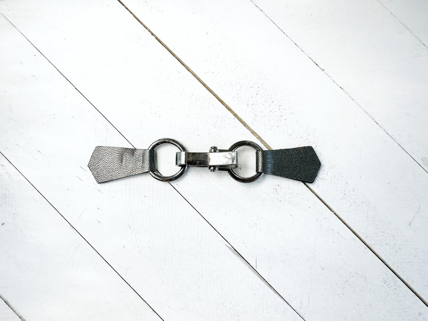 NEW Black Buckle & Silver-Gray Leather Cinch Clip, Skinny Belt Alternative for Dress, Jacket, Cardigan, Mini-Tailor Button Closure,