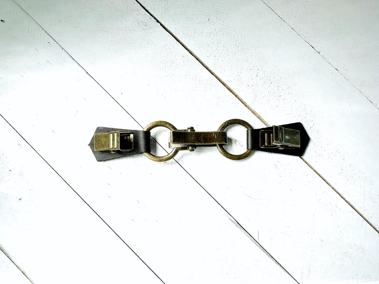 NEW Bronze Buckle & Black Leather Cinch Clip, Skinny Belt Alternative for Dress, Jacket, Cardigan, Mini-Tailor Button Closure, KardiKlips