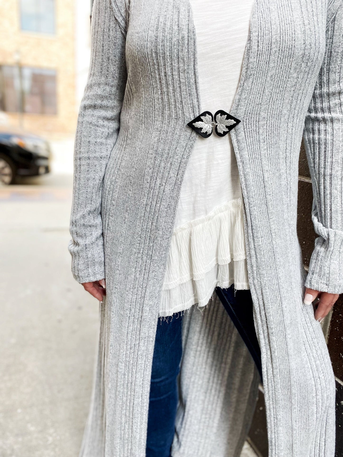 Silver Leaf Cloak Clasp | Sweater Clips | Metal on Genuine Black Leather Cardigan Closure | Kardiklips | Steampunk Renaissance Cape | K-008