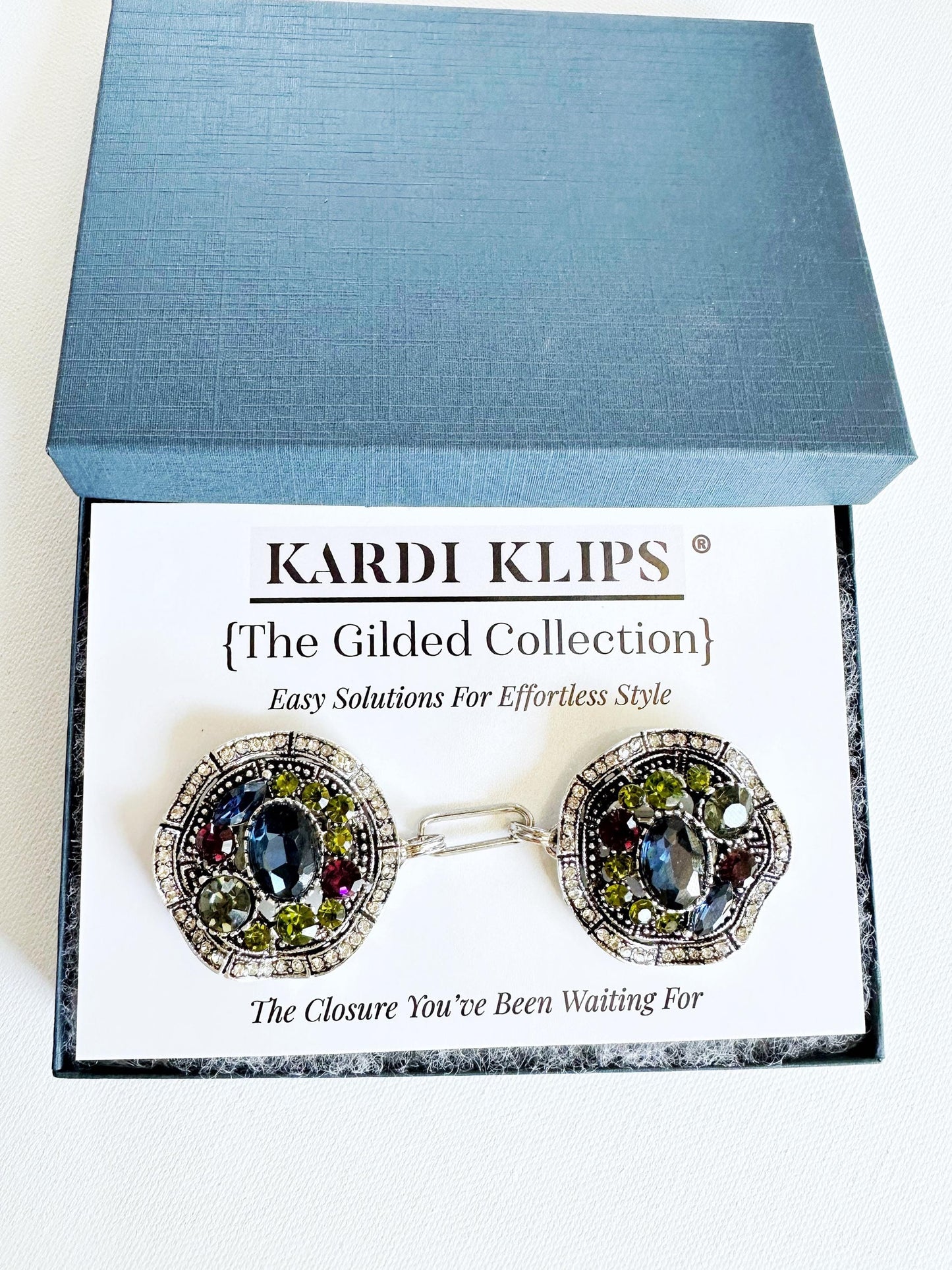 Bejeweled Gold Baroque Cinch Clip | Cardigan and Sweater Clips | Scarf Clasp Brooches for Dress Belt | Unique Handmade USA Gift | KardiKlip