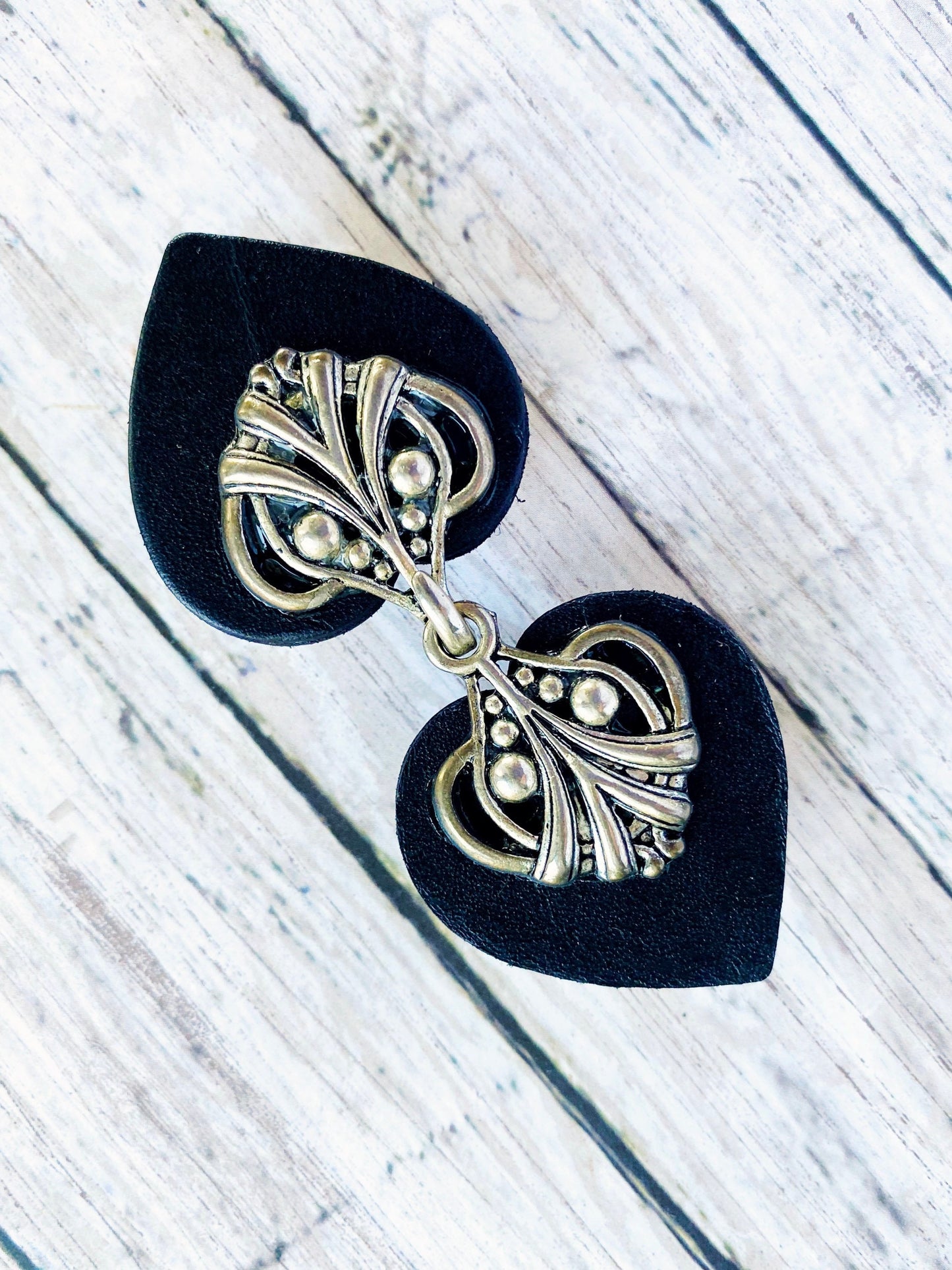 "Myriad" Silver on Black Leather Clothing Clip