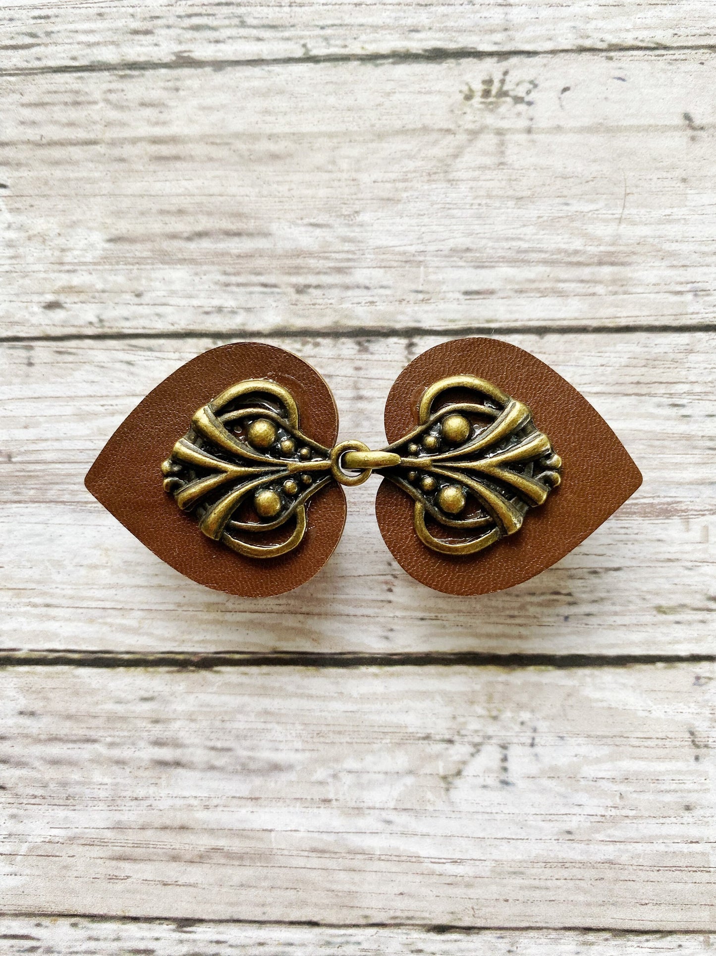 "Myriad" Bronze on Brown Leather Clothing Clip