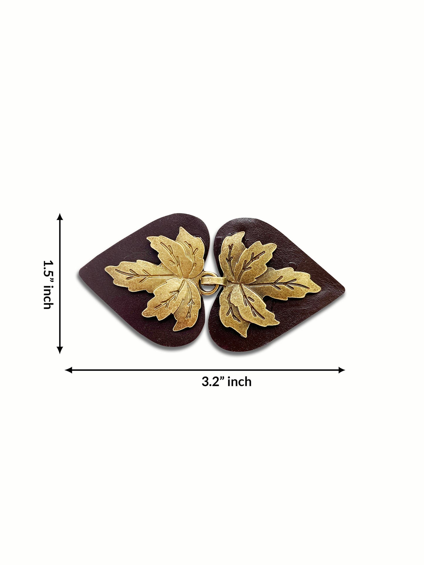 "Halcyon" Bronze Metal Leaf on Dark Brown Leather Clothing Clasp