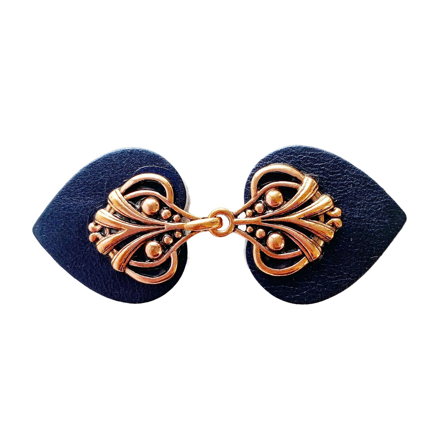 Cinch Clip | Waist Cincher | Copper on Navy Blue Leather Dress Clips | Cloak Clasp | Cardigan Clips | Unique Gift | Scarf Kardiklips | K-134