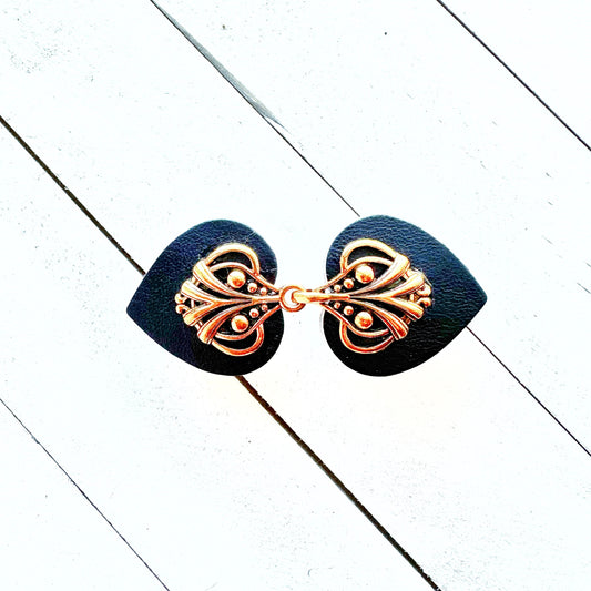 Cinch Clip | Waist Cincher | Copper on Navy Blue Leather Dress Clips | Cloak Clasp | Cardigan Clips | Unique Gift | Scarf Kardiklips | K-134
