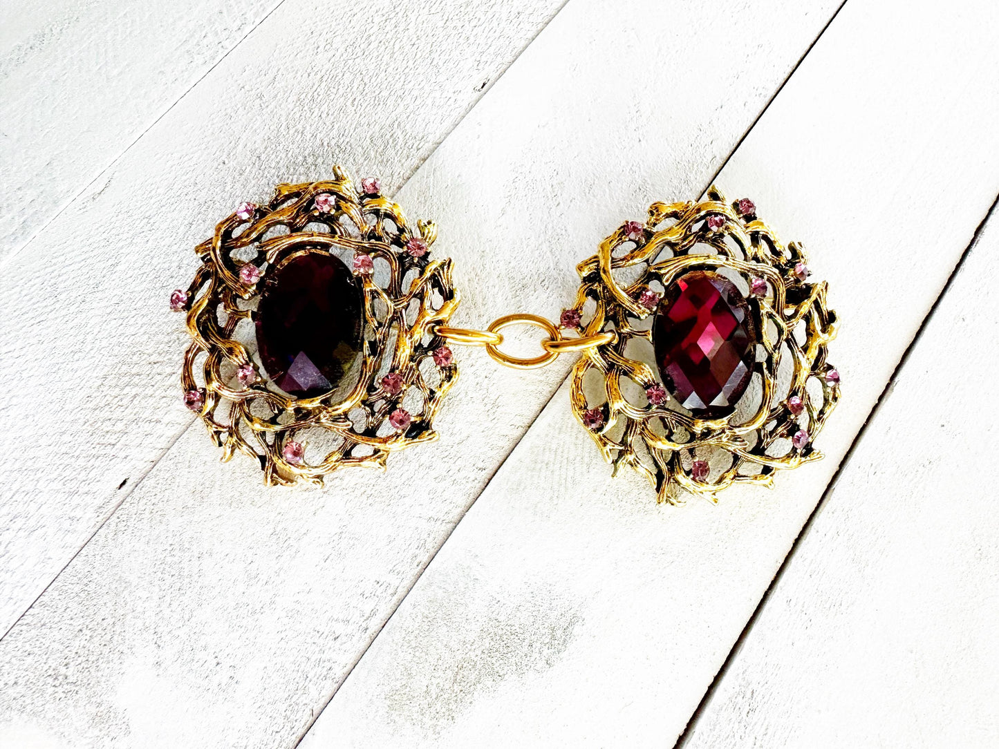 Amethyst and Gold Cloak Clasp, Costume Brooch | Forest Fairytale Brooches, Woodland Elf Nymph | Adult Costume Accessories Closure