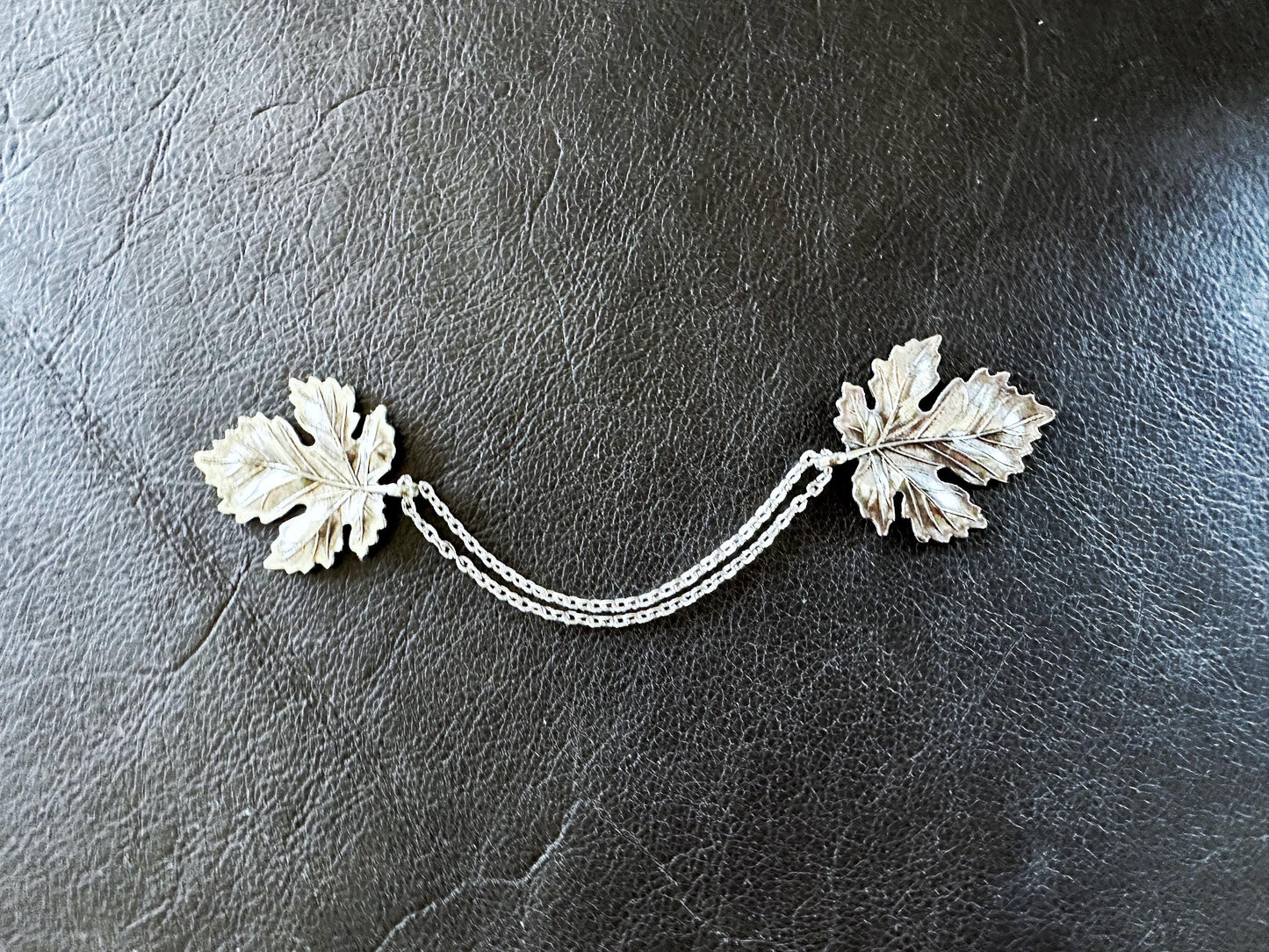 "Sylvan" Silver Maple Leaf Cloak Clasp w/ Chains