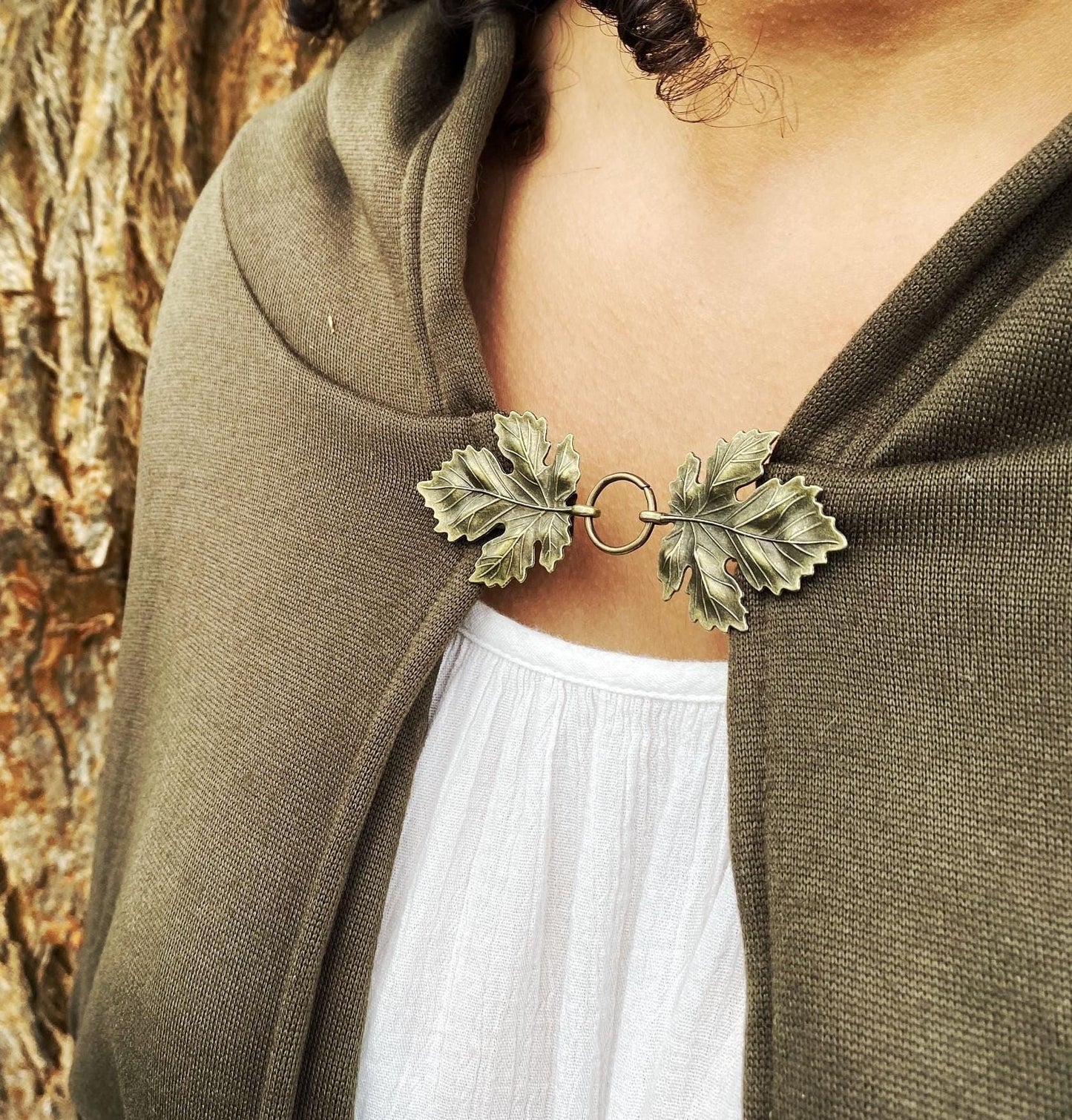 Bronze Metal "Sylvan" Leaf Cloak Clasp