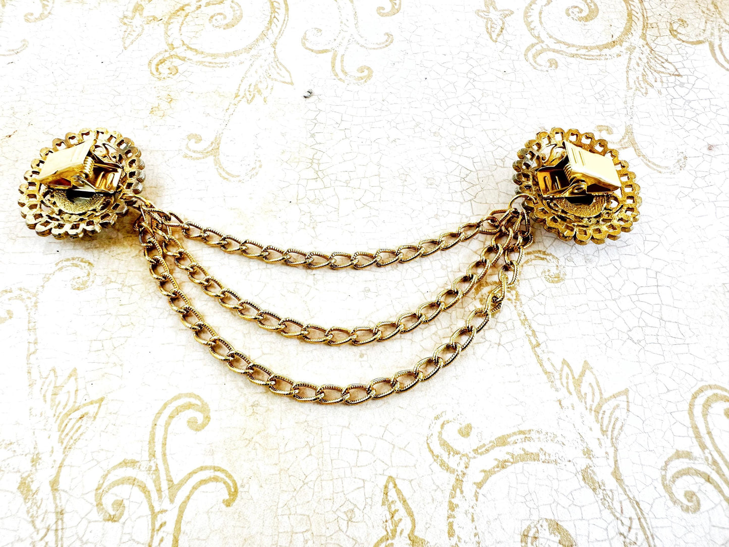 NEW* Gold & Purple Stone w/ Chains Cloak Clasp | Vintage Repurposed