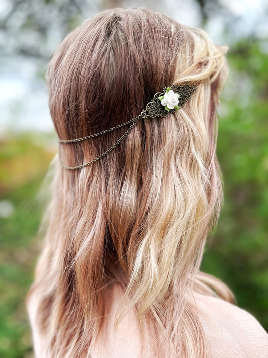 Bronze Flower Hair Clips with Chains