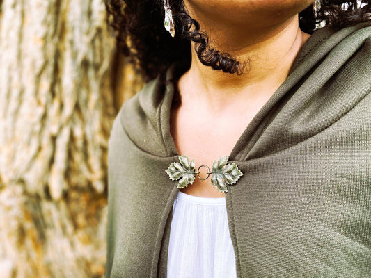 Bronze Metal "Sylvan" Leaf Cloak Clasp