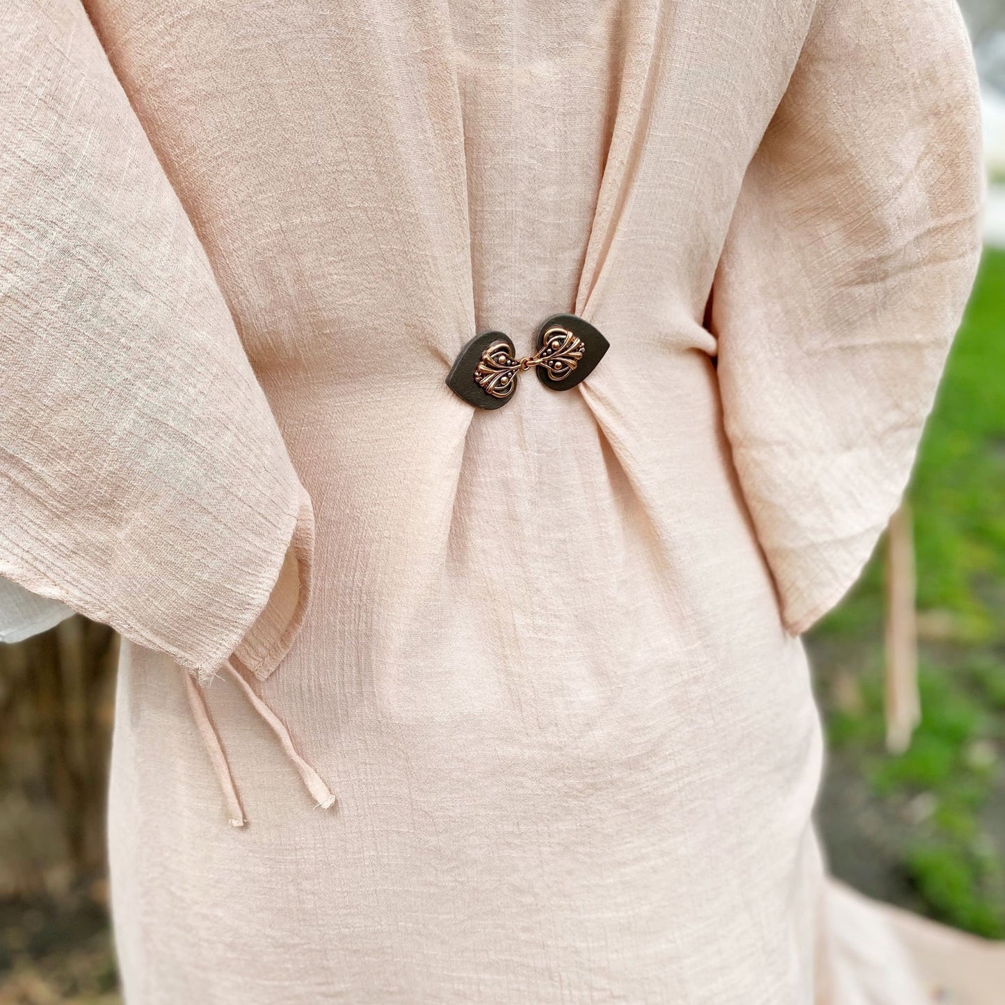 Sweater Clip | Copper on Gray Leather Cardigan Clips | Cloak Clasp Cinch Clip | Dress Clip | Unique Gift | Button Belt Alternative | K-132