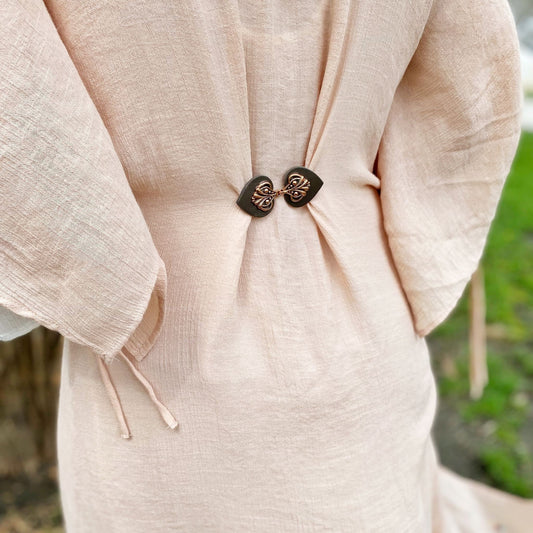 Sweater Clip | Copper on Gray Leather Cardigan Clips | Cloak Clasp Cinch Clip | Dress Clip | Unique Gift | Button Belt Alternative | K-132