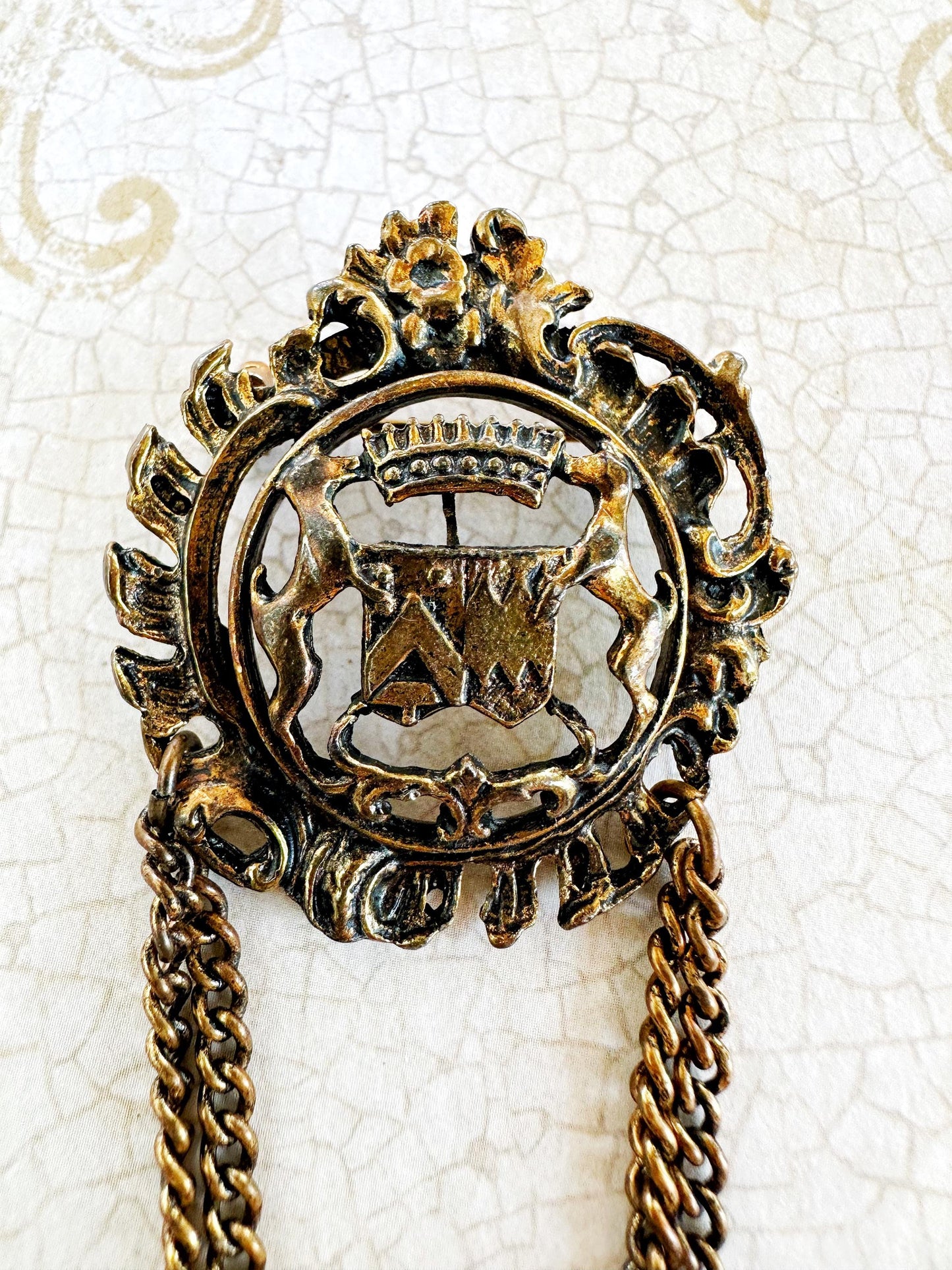 New* Bronze Heraldic w/ Chains Cloak Clasp | Vintage/Repurposed