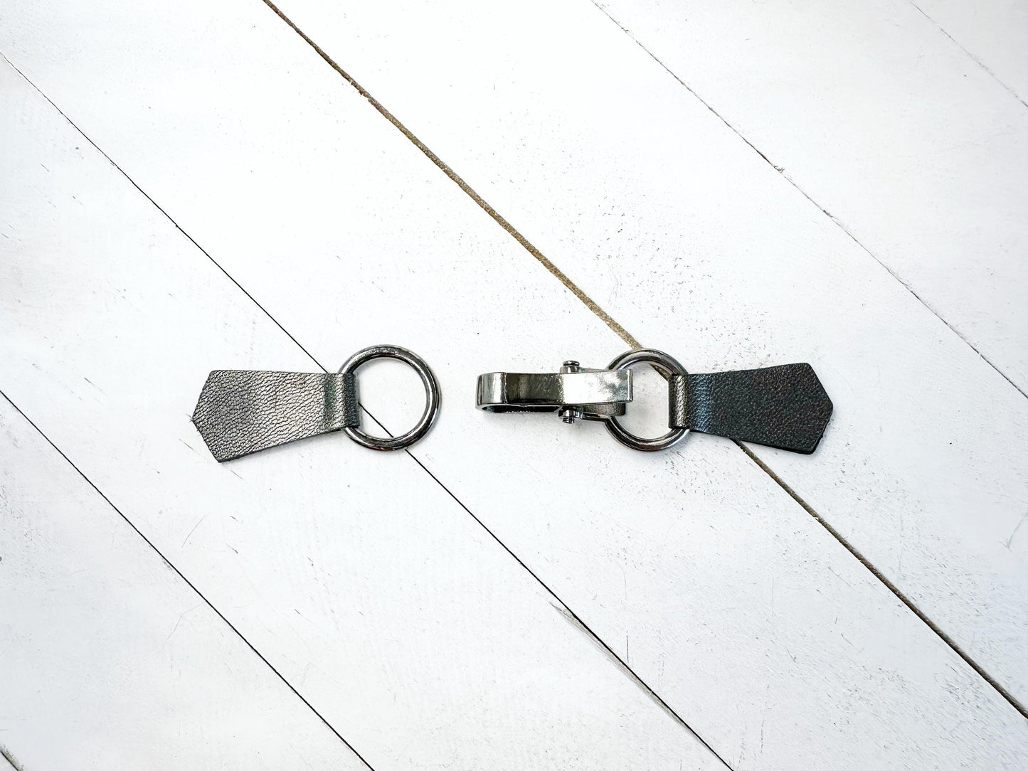 NEW Black Buckle & Silver-Gray Leather Cinch Clip, Skinny Belt Alternative for Dress, Jacket, Cardigan, Mini-Tailor Button Closure,