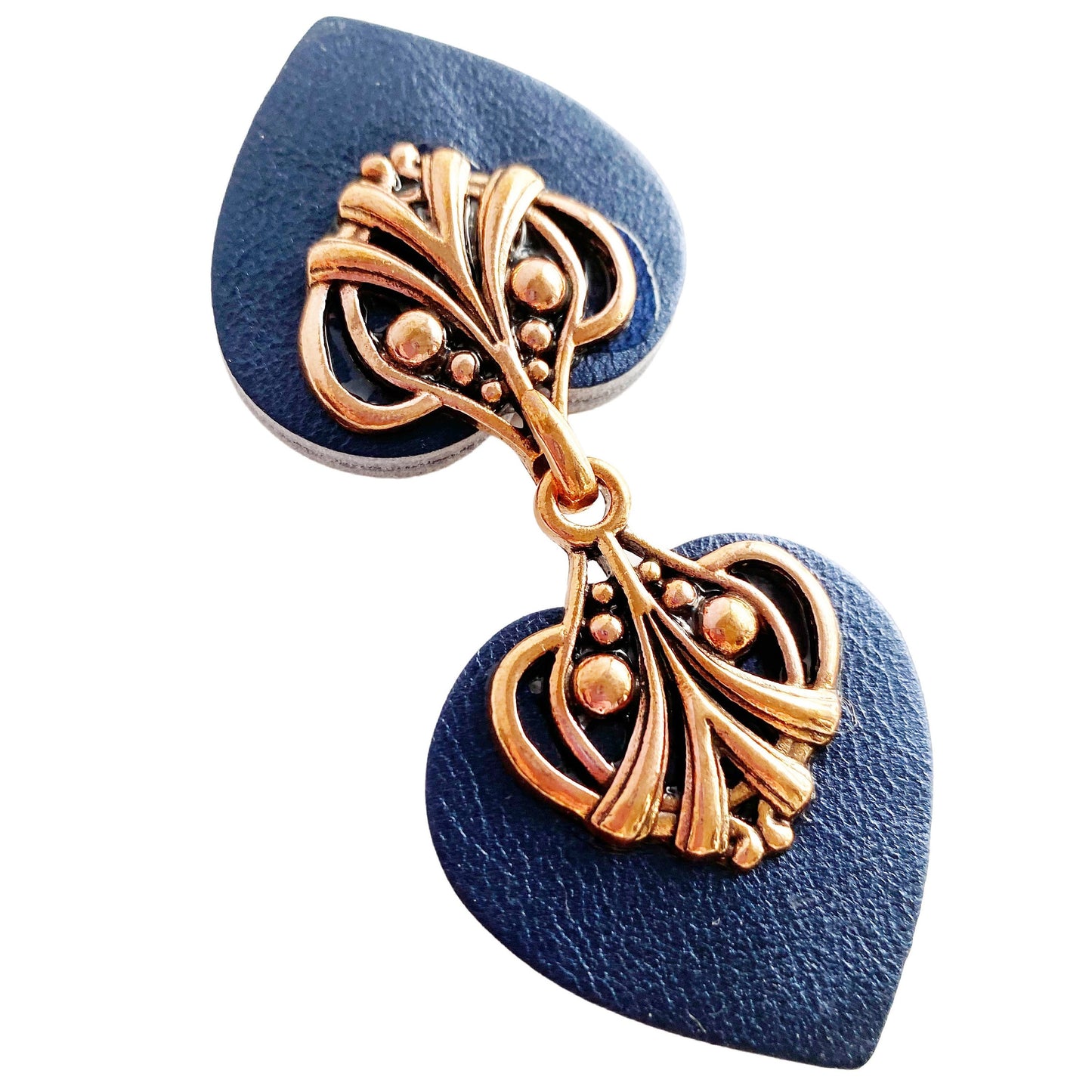 Cinch Clip | Waist Cincher | Copper on Navy Blue Leather Dress Clips | Cloak Clasp | Cardigan Clips | Unique Gift | Scarf Kardiklips | K-134