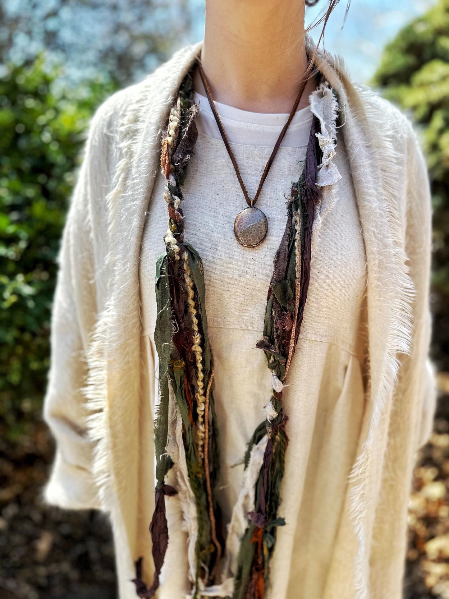 NEW Green & Brown Hobo Scarf | Hippie Clothes | Festival Clothing and Accessories | Unique Scarves for Men, Women | Upycled, Organic Cotton