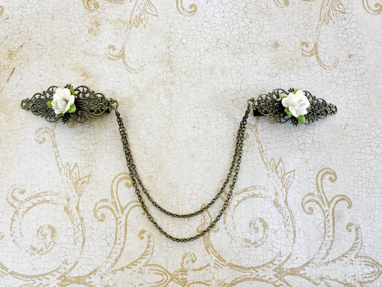 Bronze Flower Hair Clips with Chains