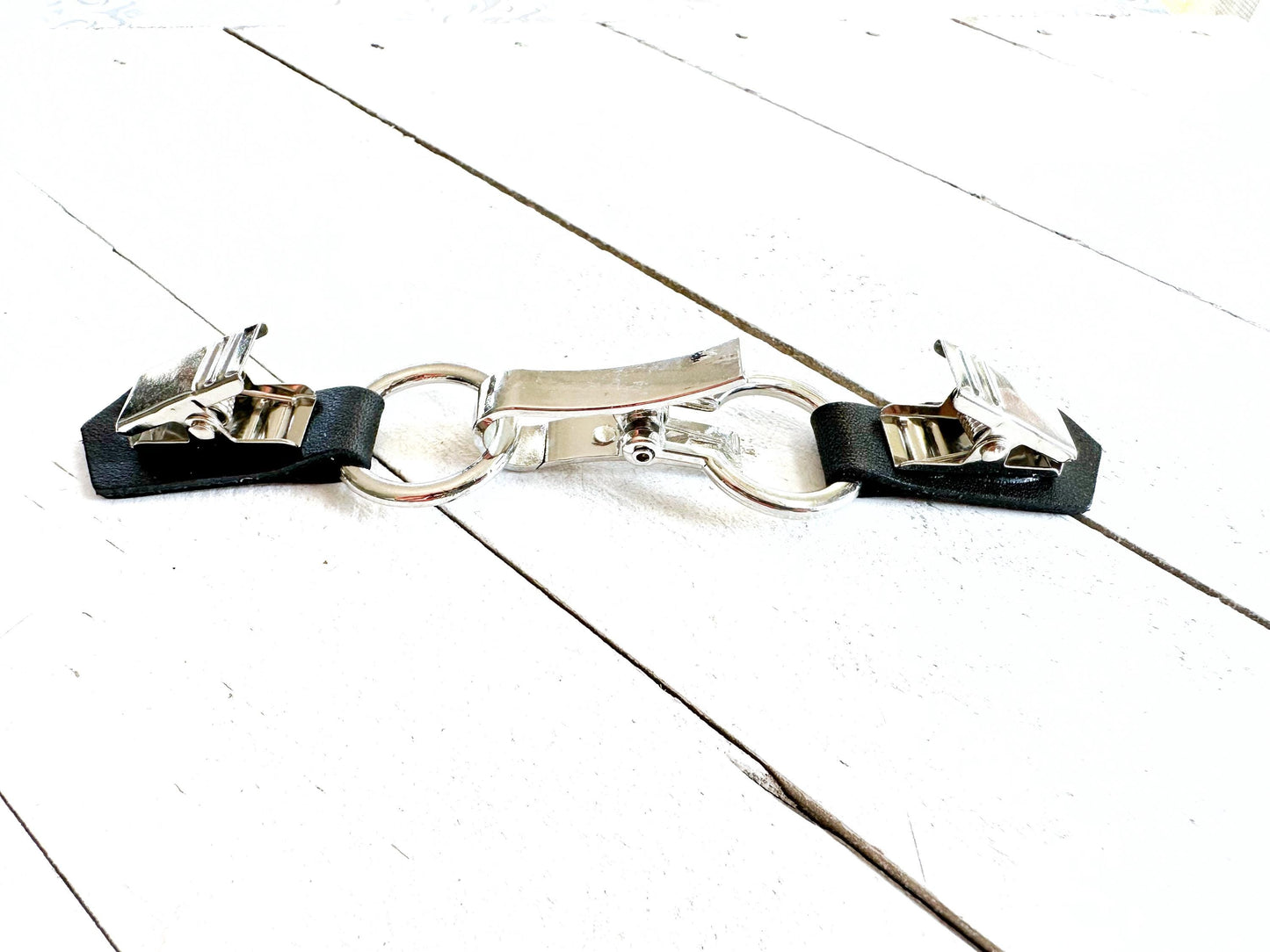 NEW Silver Buckle & Black Leather Cinch Clip, Skinny Belt Alternative for Dress, Jacket, Cardigan, Mini-Tailor Button Closure, KardiKlips