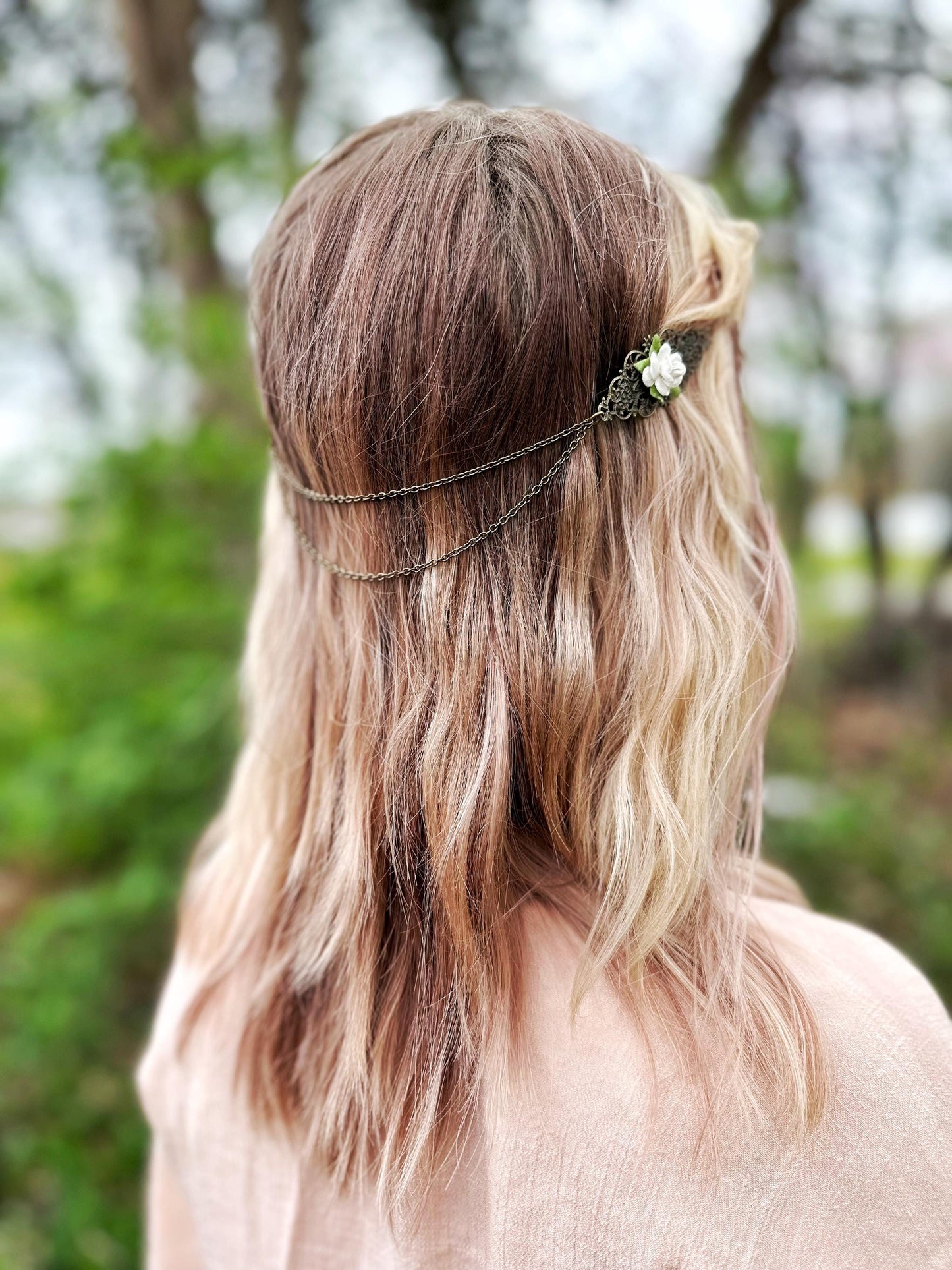 Bronze Flower Hair Clips with Chains