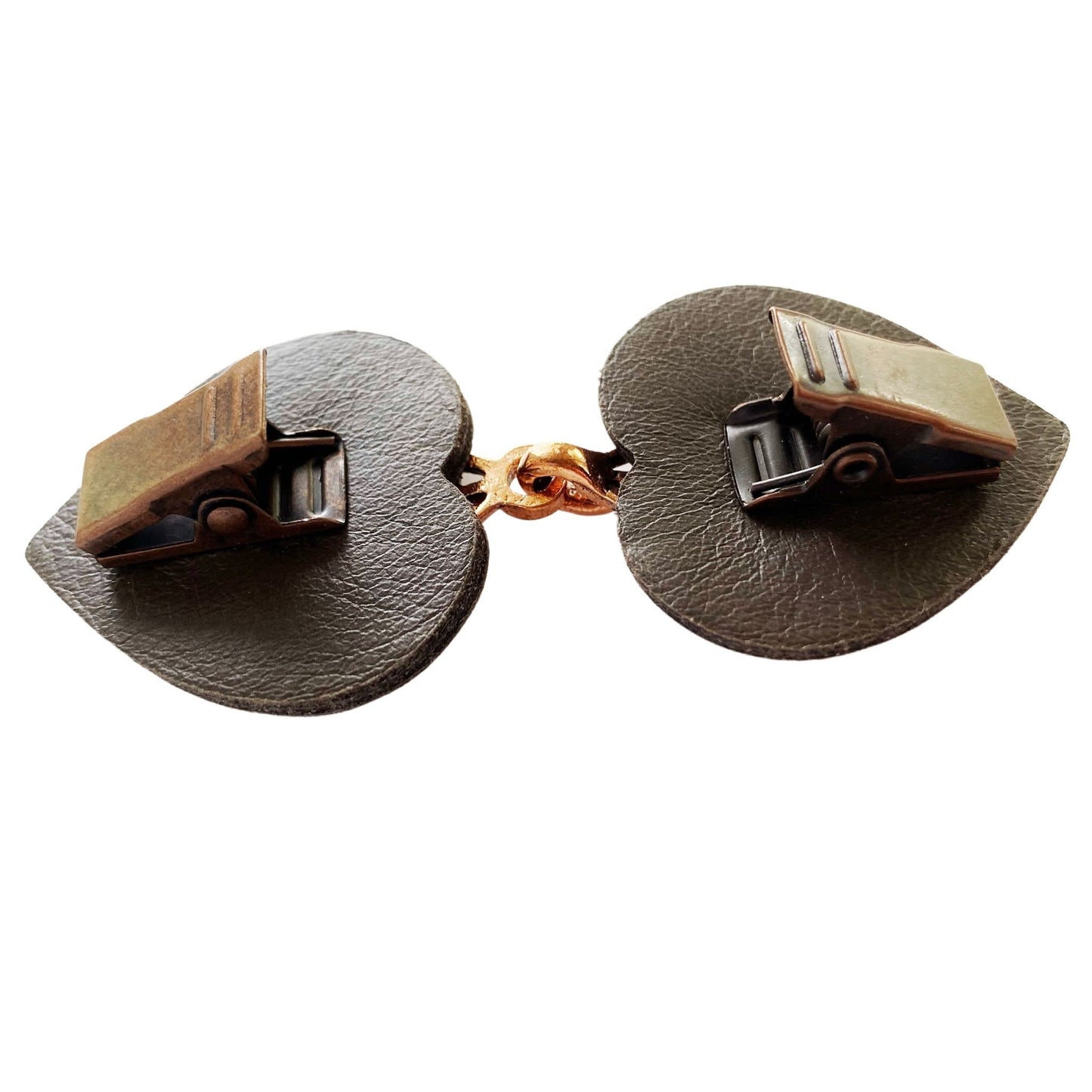 Sweater Clip | Copper on Gray Leather Cardigan Clips | Cloak Clasp Cinch Clip | Dress Clip | Unique Gift | Button Belt Alternative | K-132