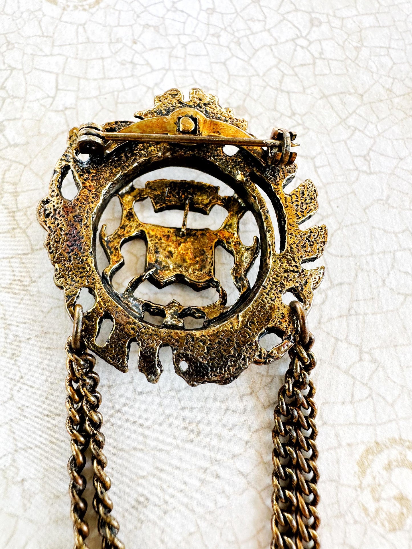 New* Bronze Heraldic w/ Chains Cloak Clasp | Vintage/Repurposed