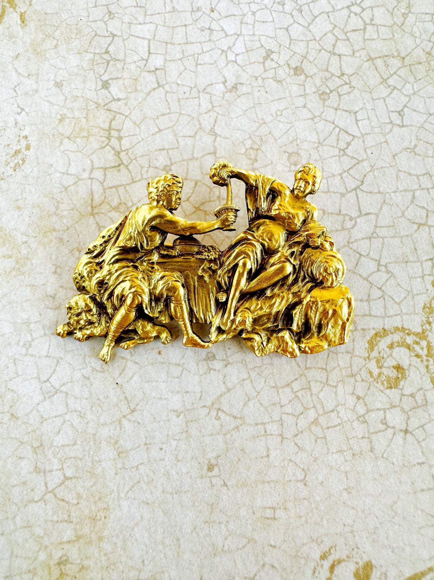 Gold-toned Vintage Roman Brooch "Bacchanalia"