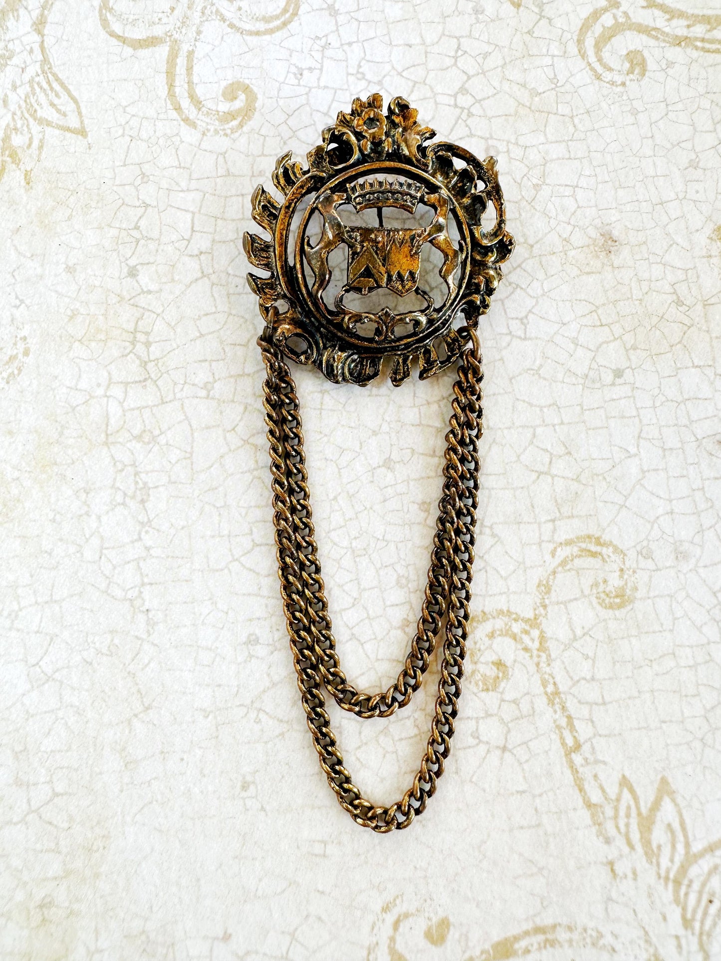 New* Bronze Heraldic w/ Chains Cloak Clasp | Vintage/Repurposed