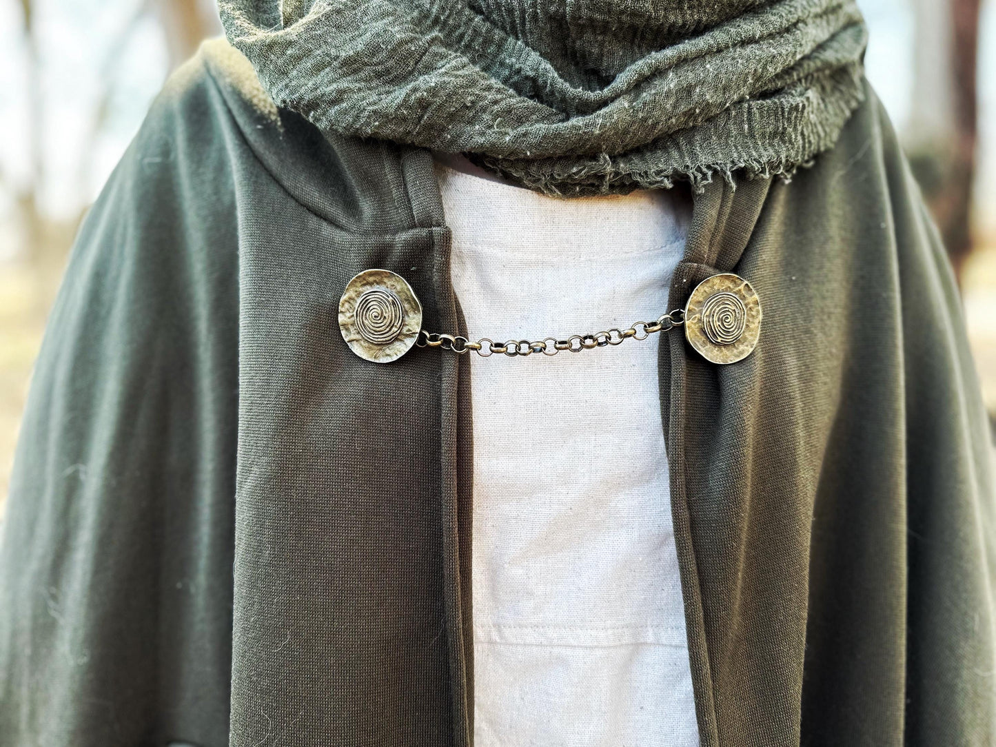 NEW Medallion Cloak Clasp with Chain in Bronze or Silver