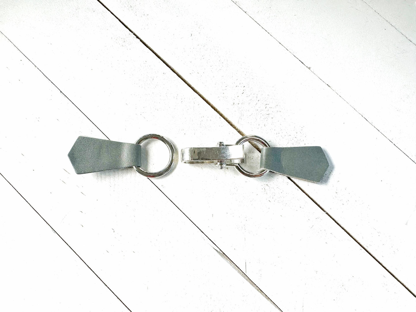 NEW Silver Buckle & Gray Leather Cinch Clip, Skinny Belt Alternative for Dress, Jacket, Cardigan, Mini-Tailor Button Closure, KardiKlips
