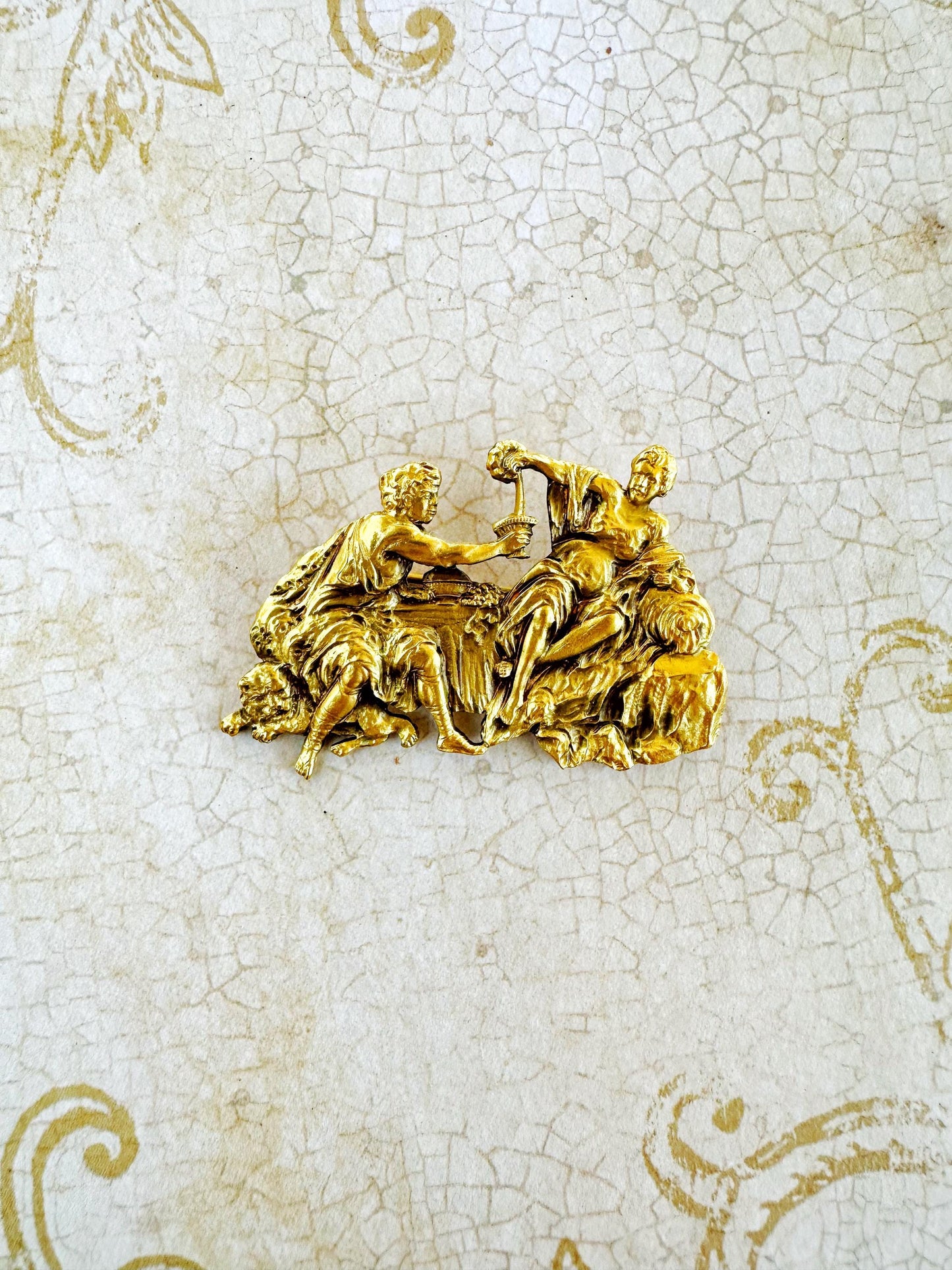 Gold-toned Vintage Roman Brooch "Bacchanalia"