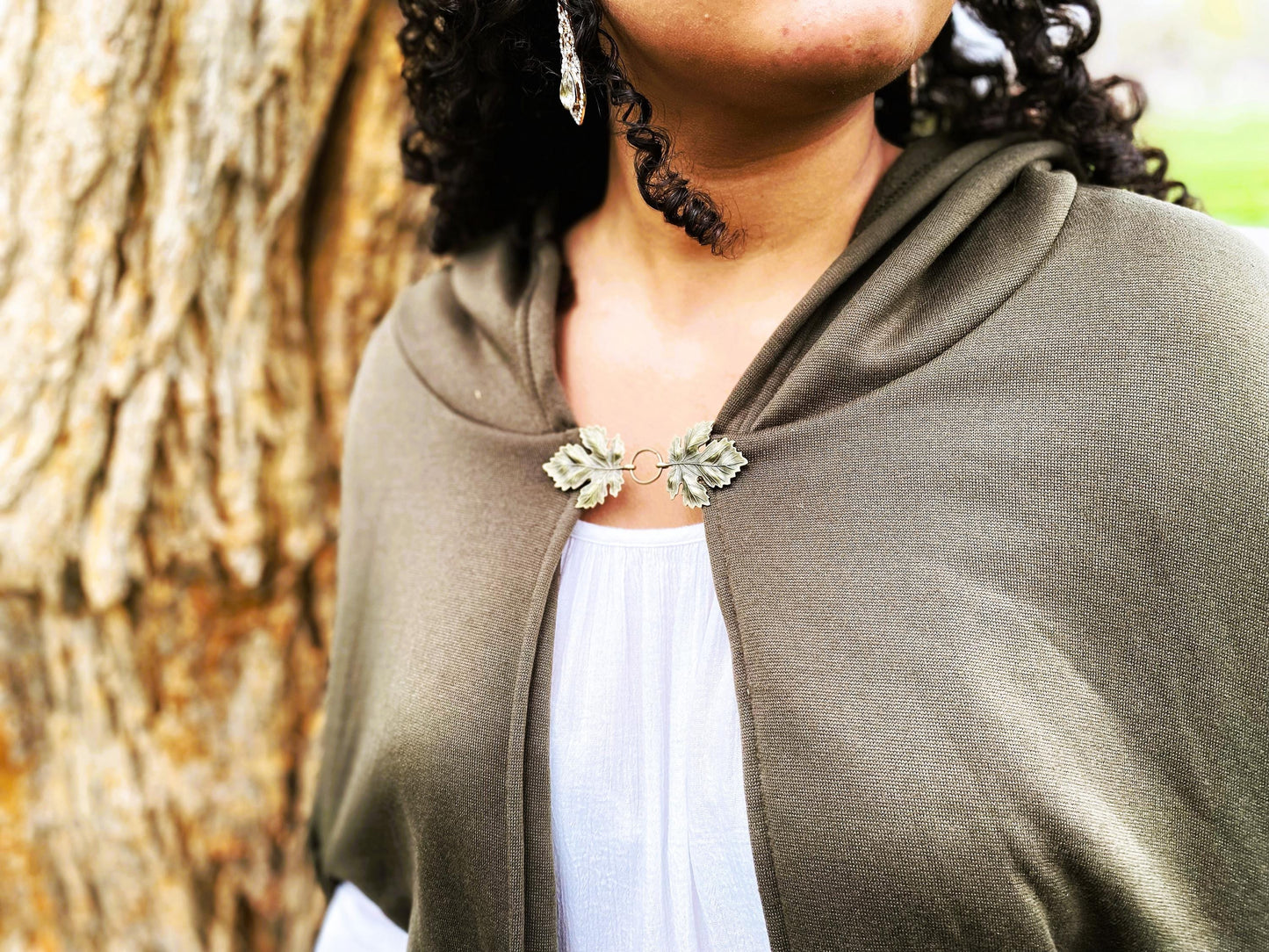 Bronze Metal "Sylvan" Leaf Cloak Clasp