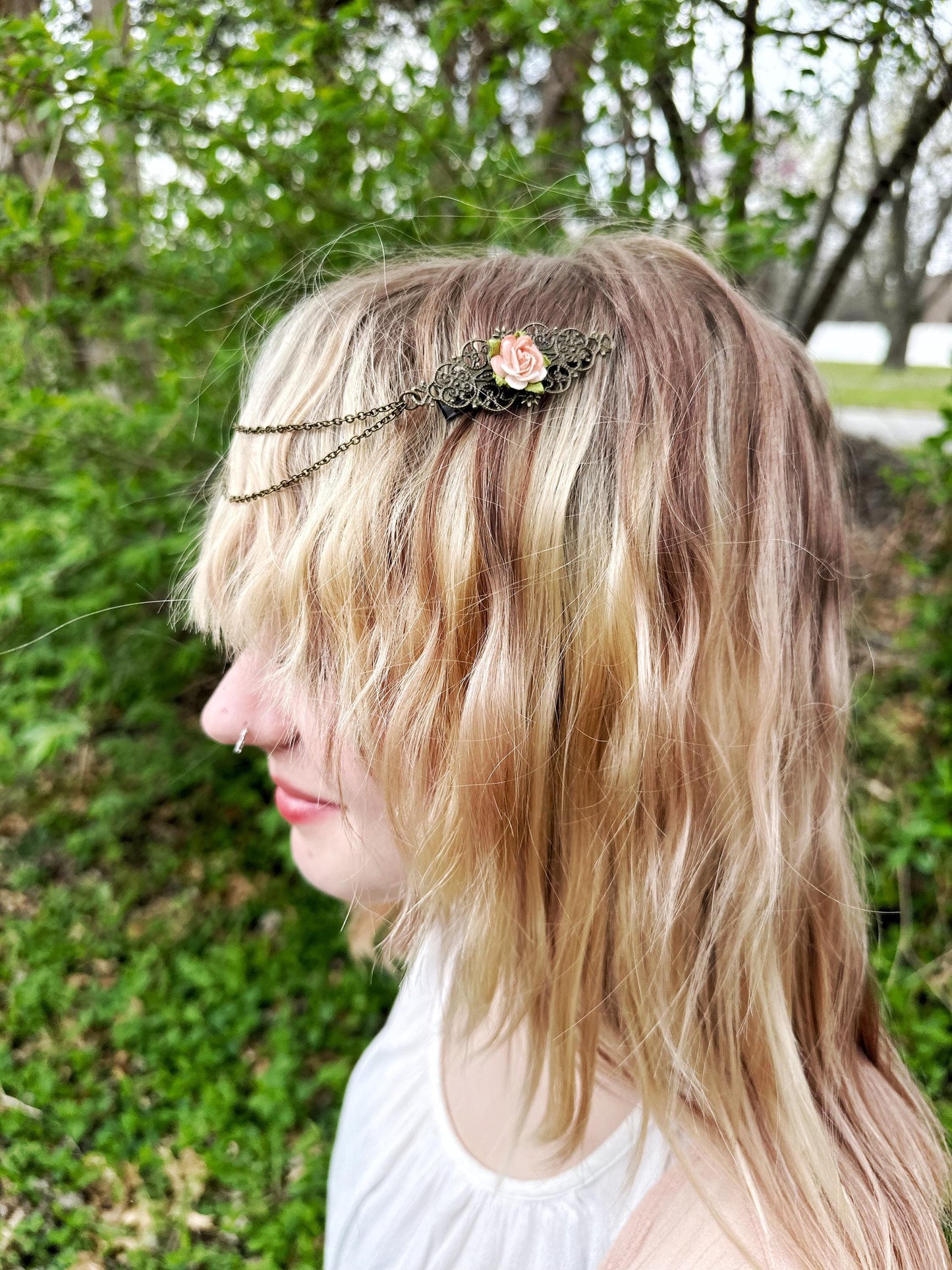Bronze Flower Hair Clips with Chains