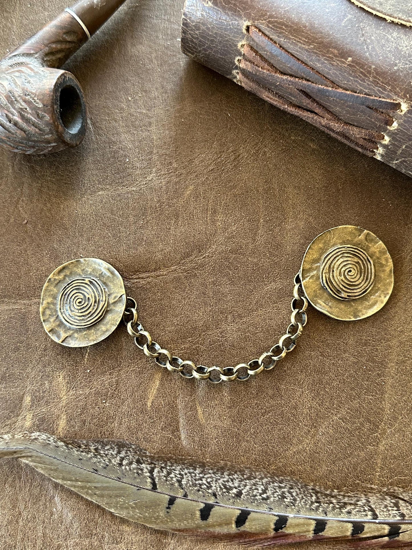 NEW Medallion Cloak Clasp with Chain in Bronze or Silver
