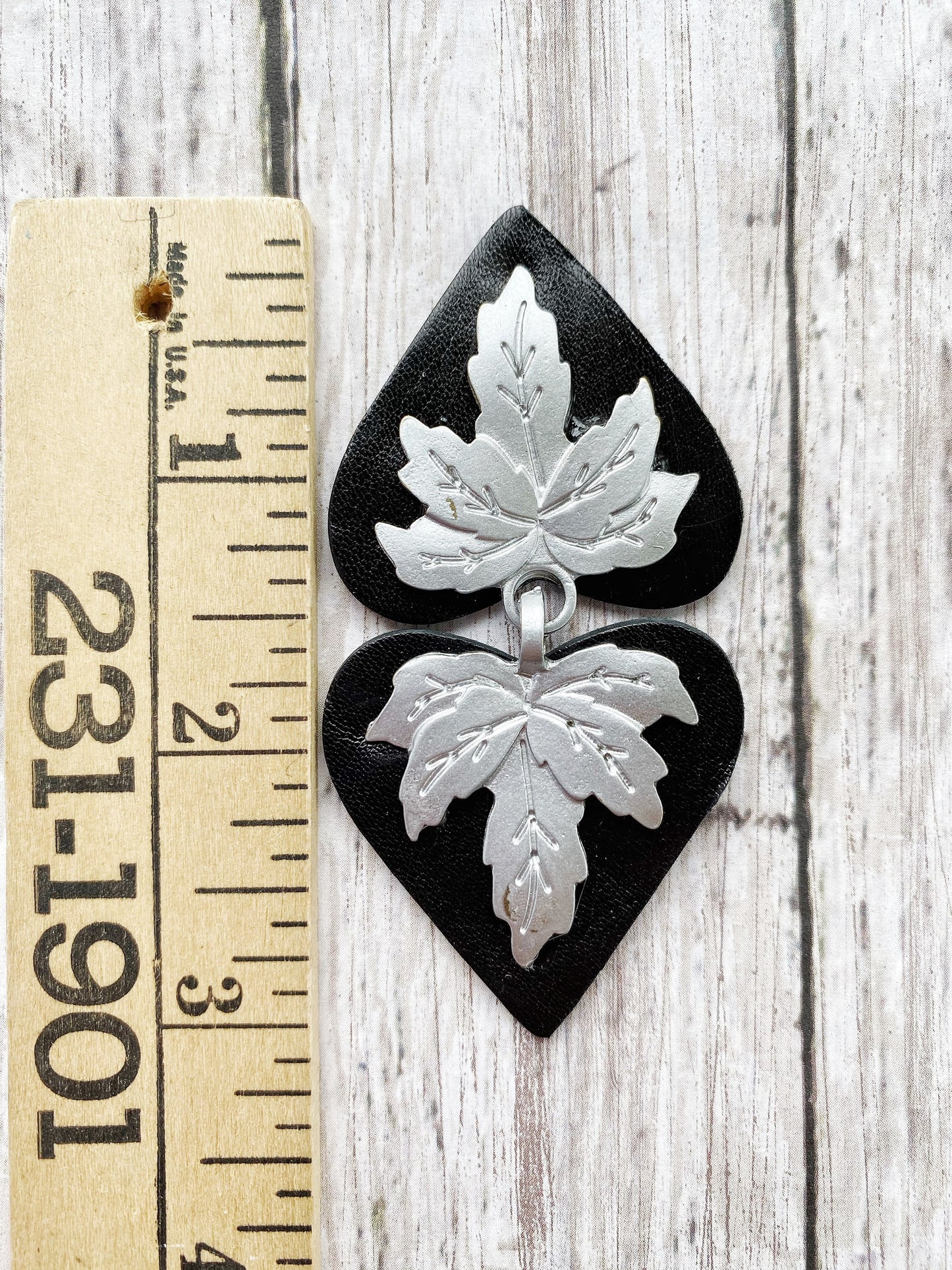 Silver Leaf Cloak Clasp | Sweater Clips |  Metal on Genuine Black Leather Cardigan Closure | Kardiklips | Steampunk Renaissance Cape | K-008