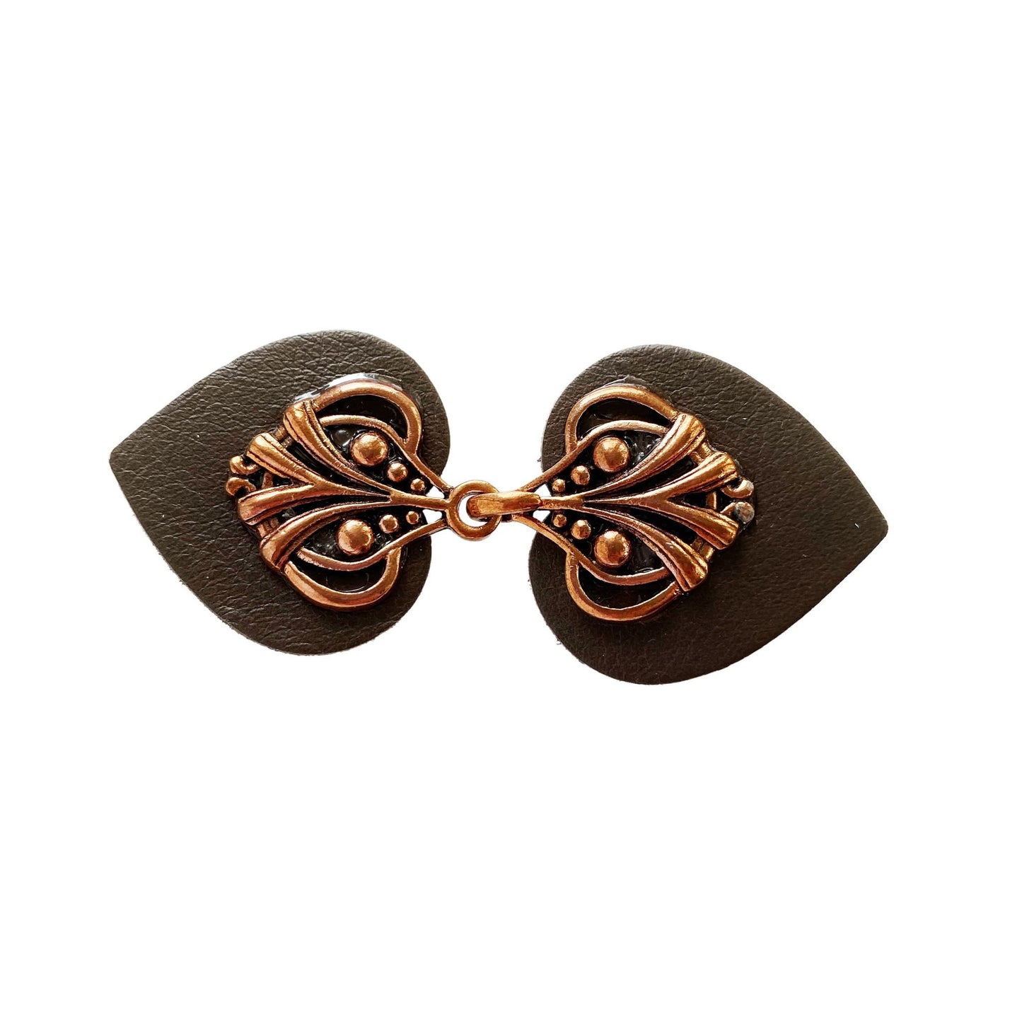 Sweater Clip | Copper on Gray Leather Cardigan Clips | Cloak Clasp Cinch Clip | Dress Clip | Unique Gift | Button Belt Alternative | K-132