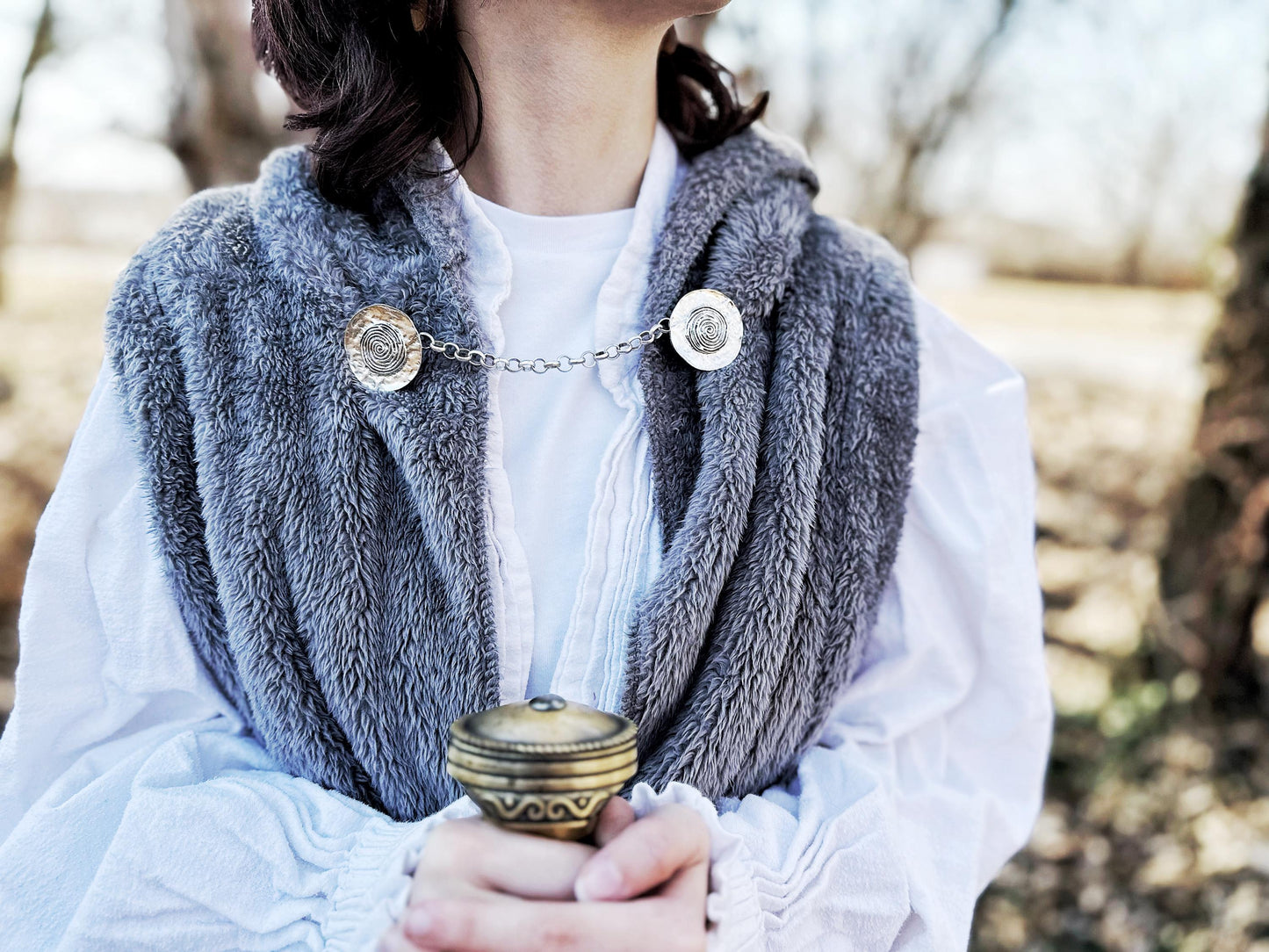 NEW Medallion Cloak Clasp with Chain in Bronze or Silver