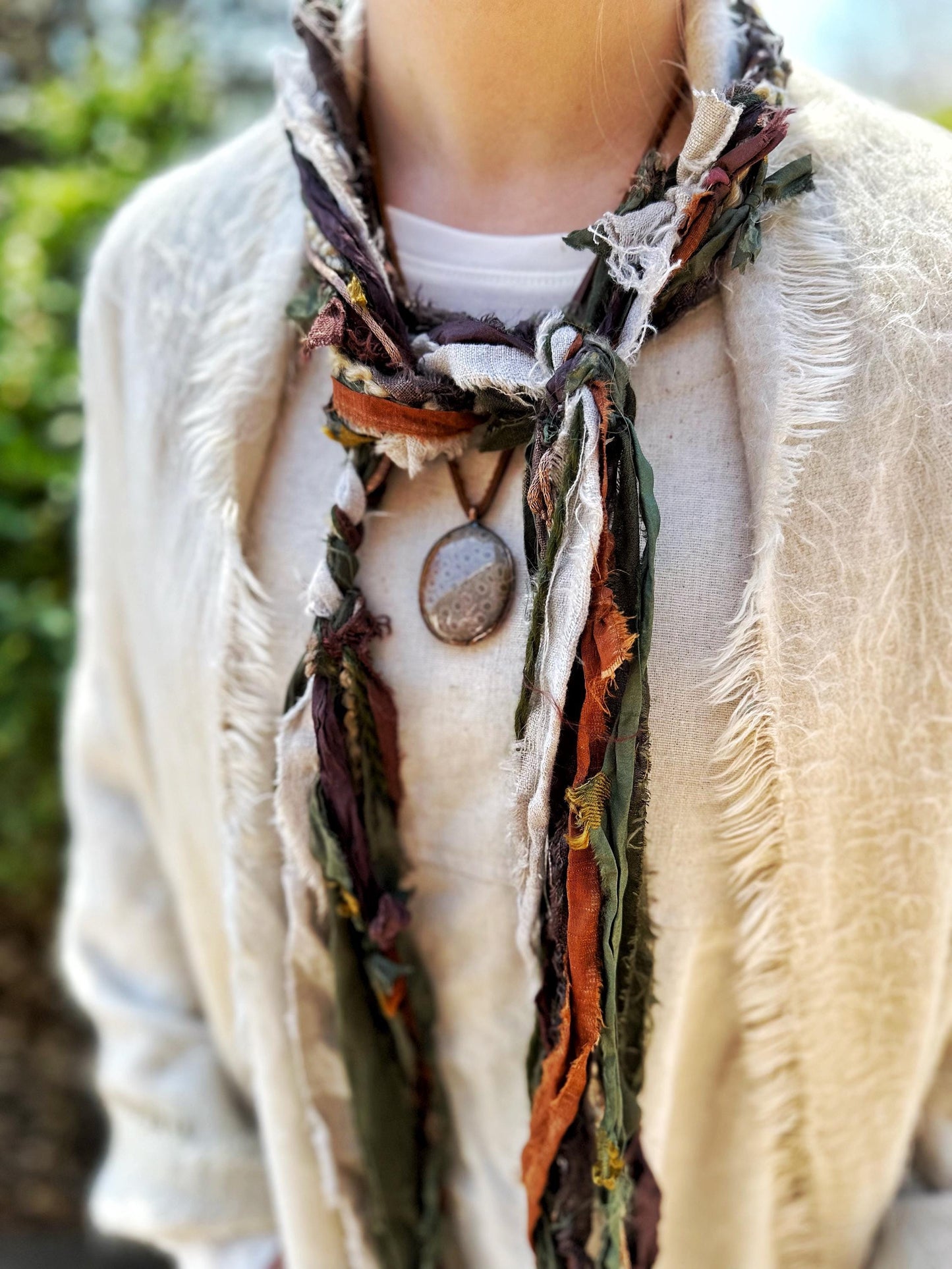 NEW Green & Brown Hobo Scarf | Hippie Clothes | Festival Clothing and Accessories | Unique Scarves for Men, Women | Upycled, Organic Cotton